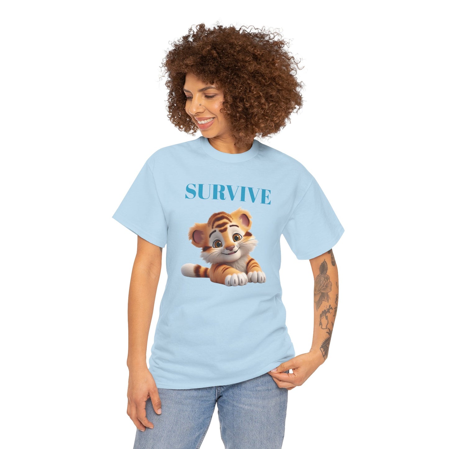 Princess Grace  Survive Tiger Unisex Heavy Cotton Tee Cute Animal Graphic