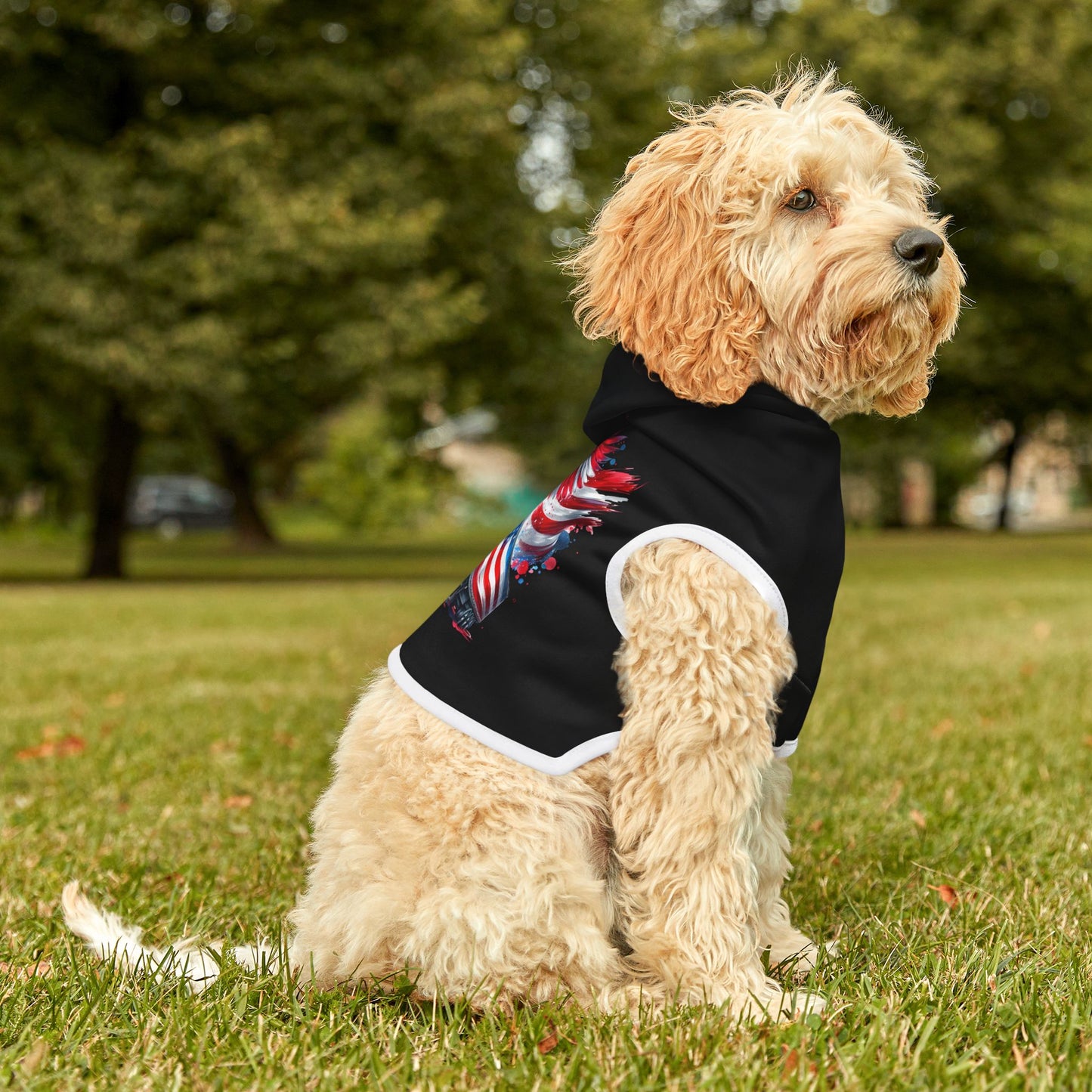 Princess Grace Patriotic Pet Hoodie with American Eagle and Truck Design