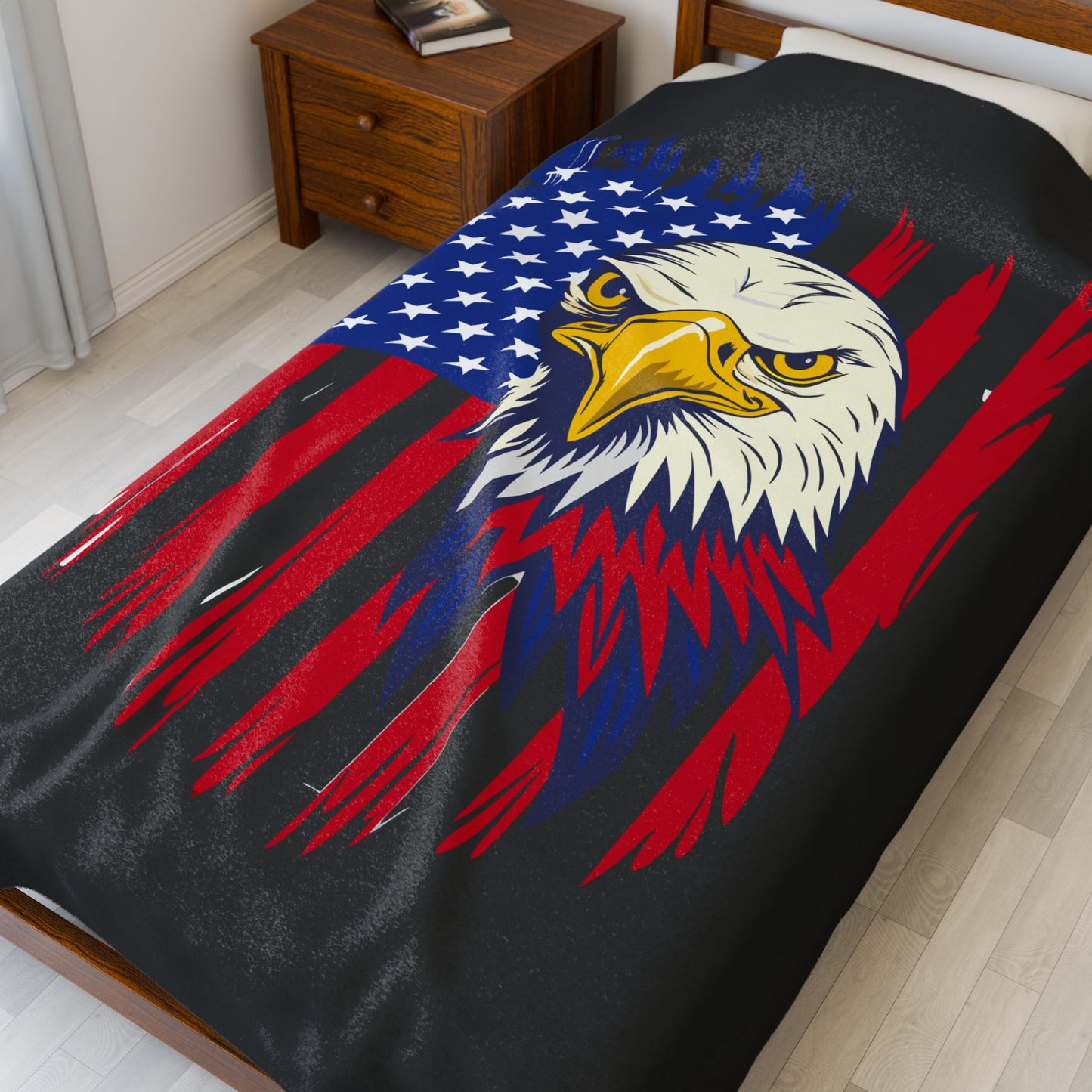 Princess Grace  Patriotic Eagle Velveteen Plush Blanket  Cozy Americana Decor