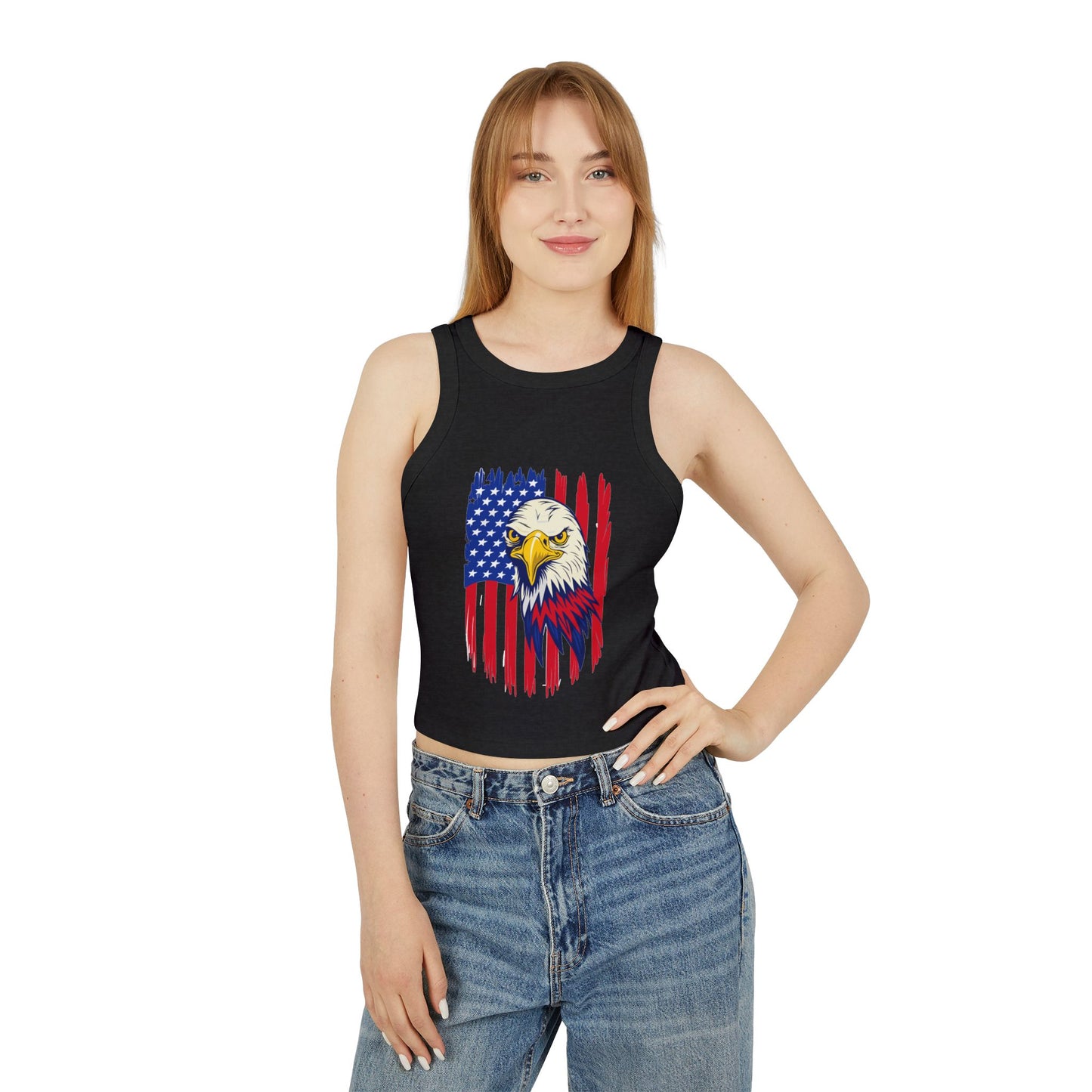 Princess Grace  Patriotic Eagle Women's Racer Tank Top USA Flag Design