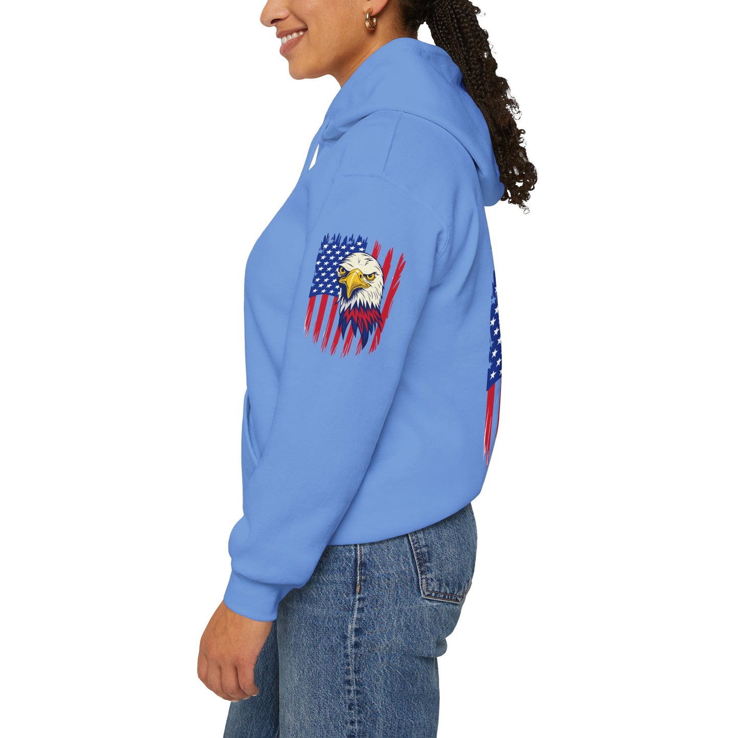 Princess Grace  Patriotic Eagle Navy Hoodie Unisex Heavy Blend Sweatshirt with Flags