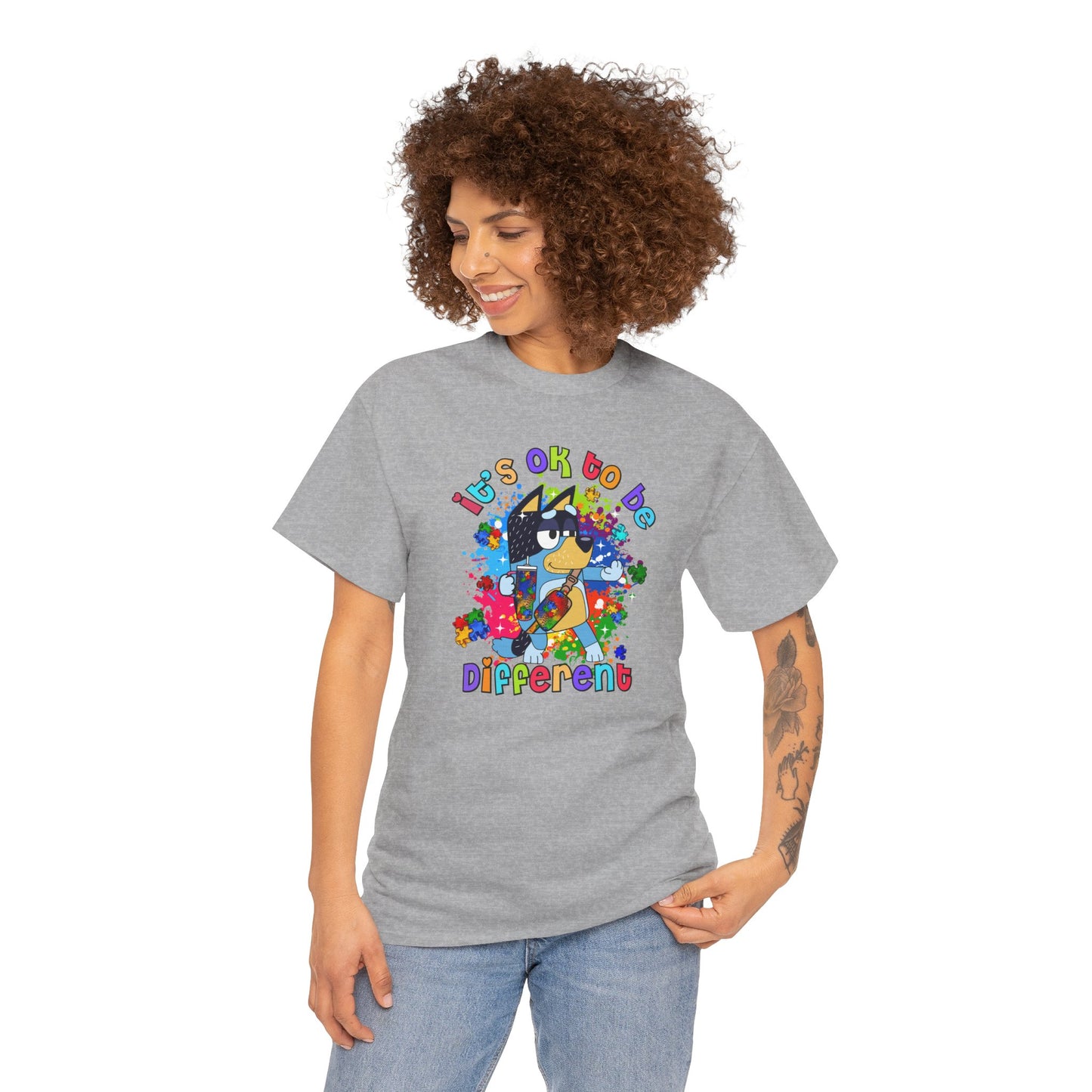 Princess Grace  Bluey  Unisex Heavy Cotton Tee  "It's OK to Be Different" - Colorful Graphic T-Shirt for Self-Expression