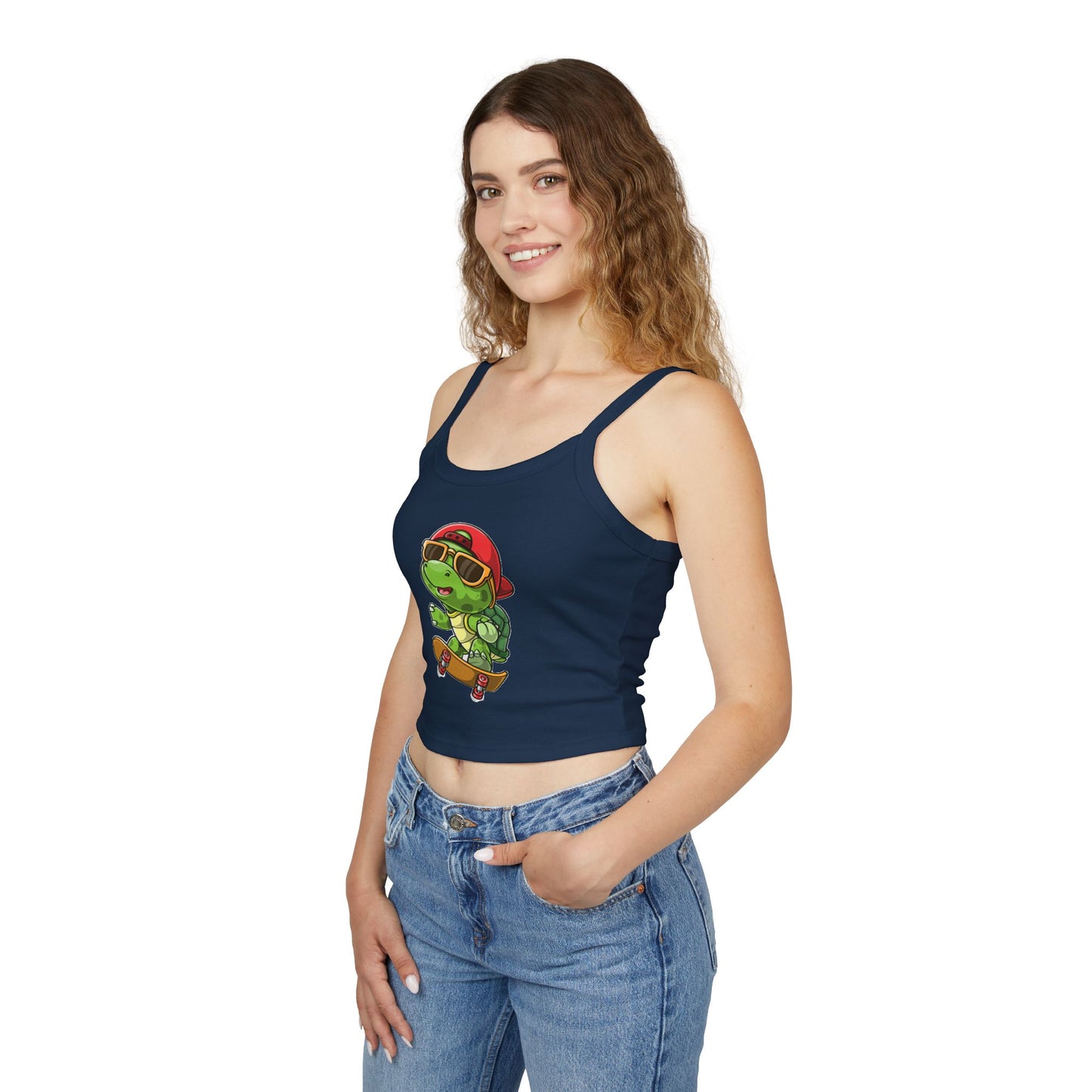 Princess Grace   Cute Cartoon Turtle Skateboarding Women's Spaghetti Strap Tank Top