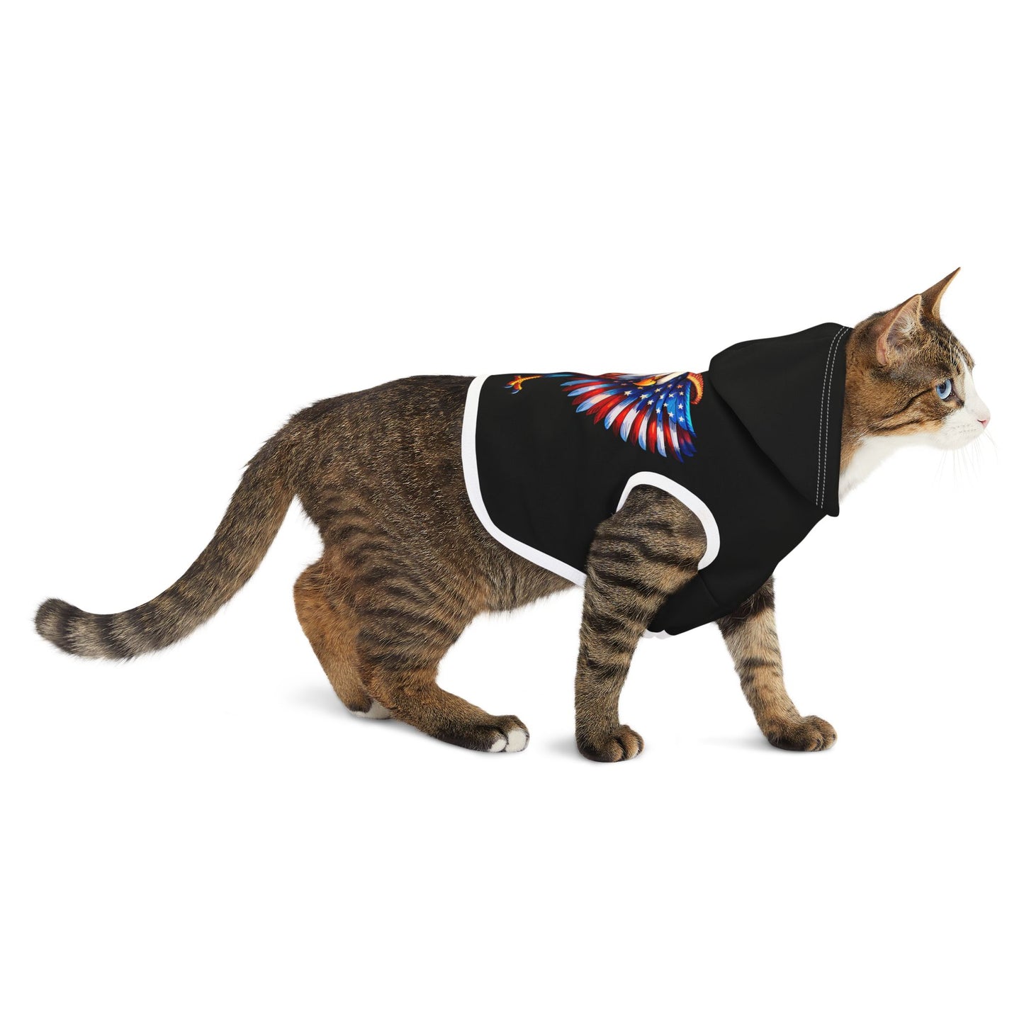 Princess Grace  Patriotic Eagle Pet Hoodie Stylish Black Dog Sweater for Independence Day & Year Round Wear