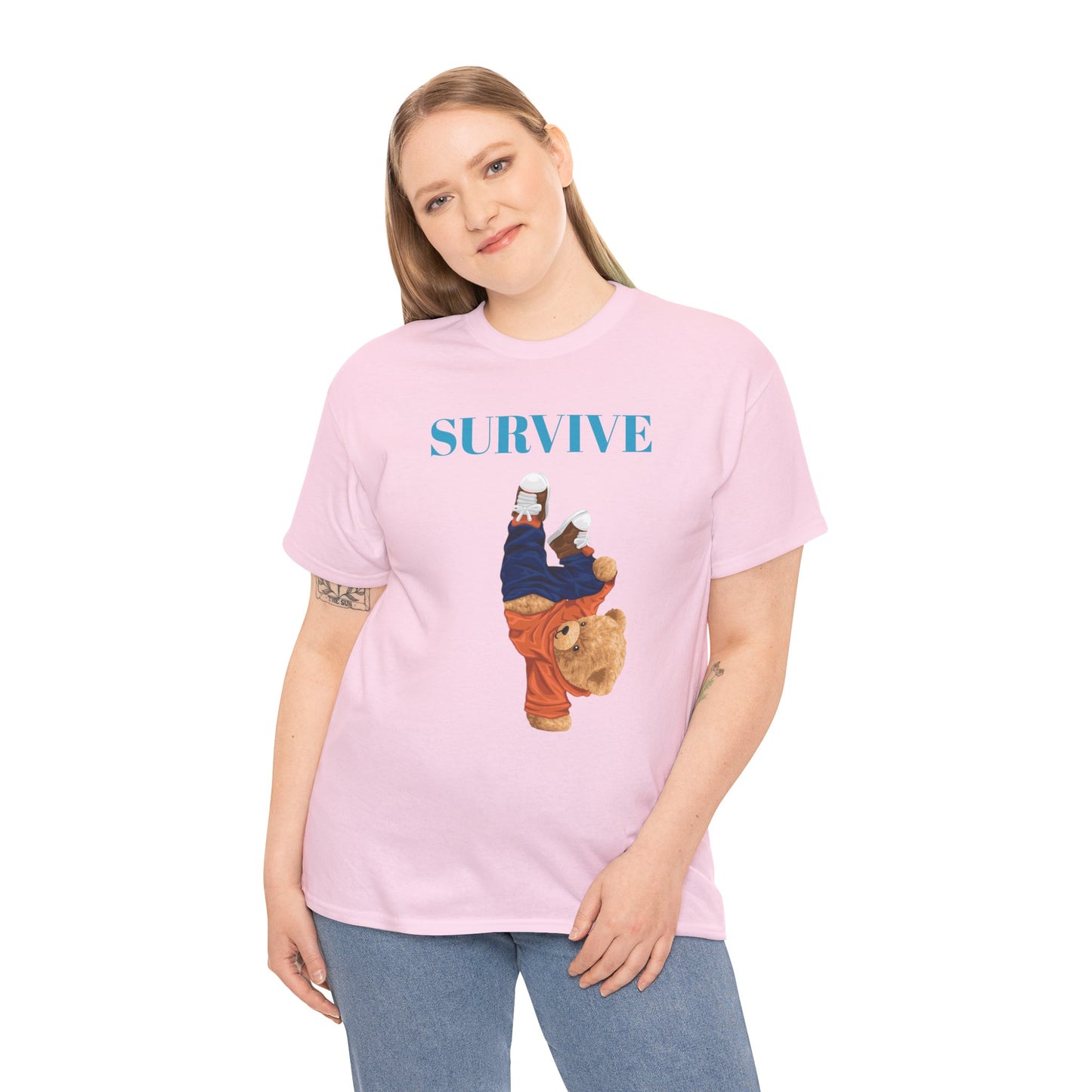 Princess Grace  Survive Bear Graphic Unisex Heavy Cotton Tee Casual Streetwear Tee for Everyday Adventures