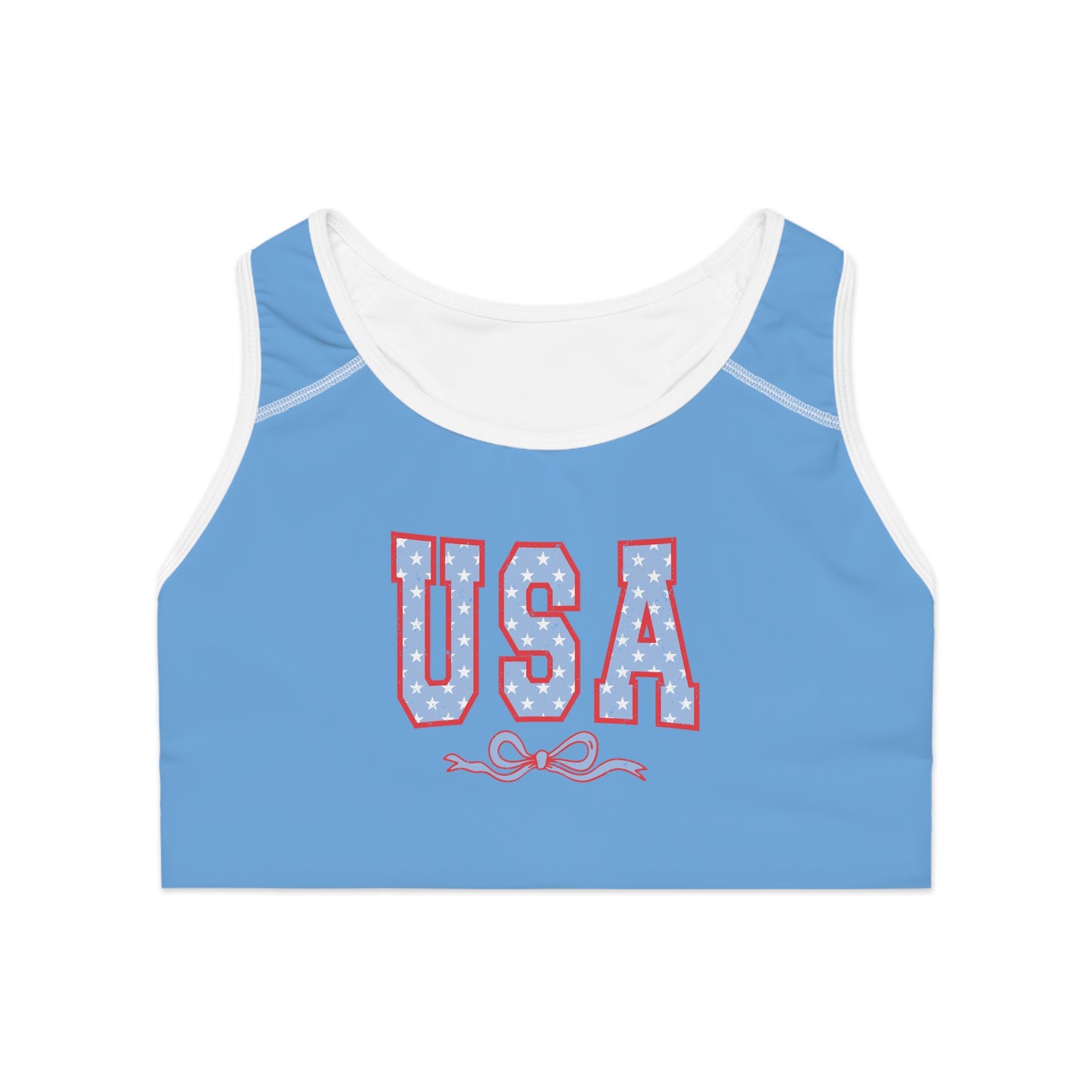 Princess Grace  USA Stars & Stripes Sports Bra  Perfect for Active Wear and Patriotic Events