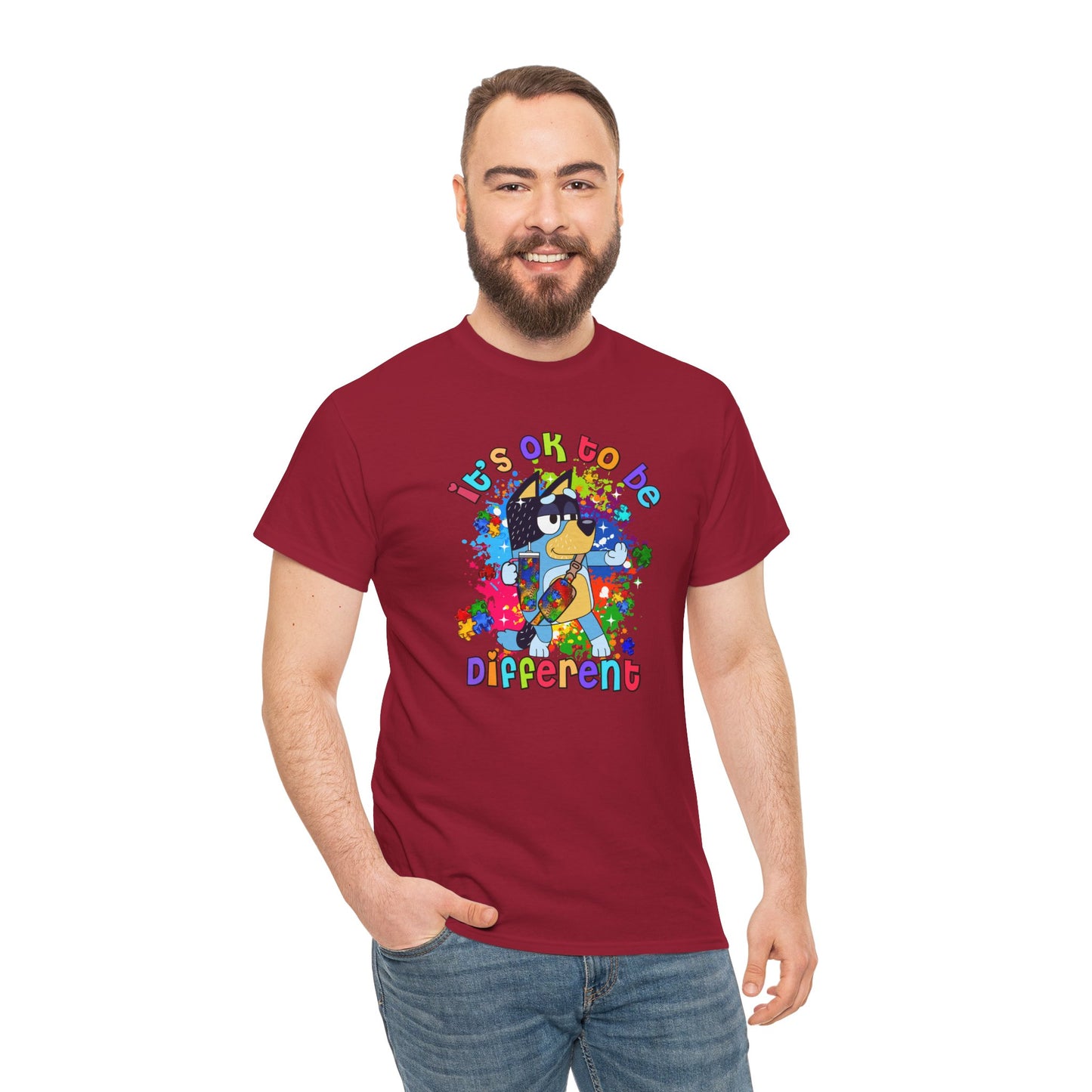Princess Grace  Bluey  Unisex Heavy Cotton Tee  "It's OK to Be Different" - Colorful Graphic T-Shirt for Self-Expression