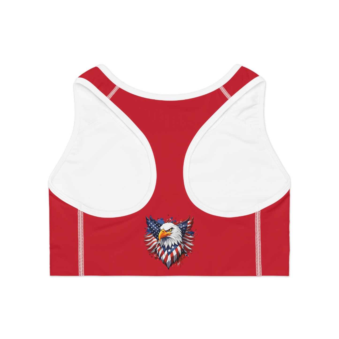 Princess Grace  Patriotic Eagle Sports Bra  Red American Flag Design for Active Lifestyle