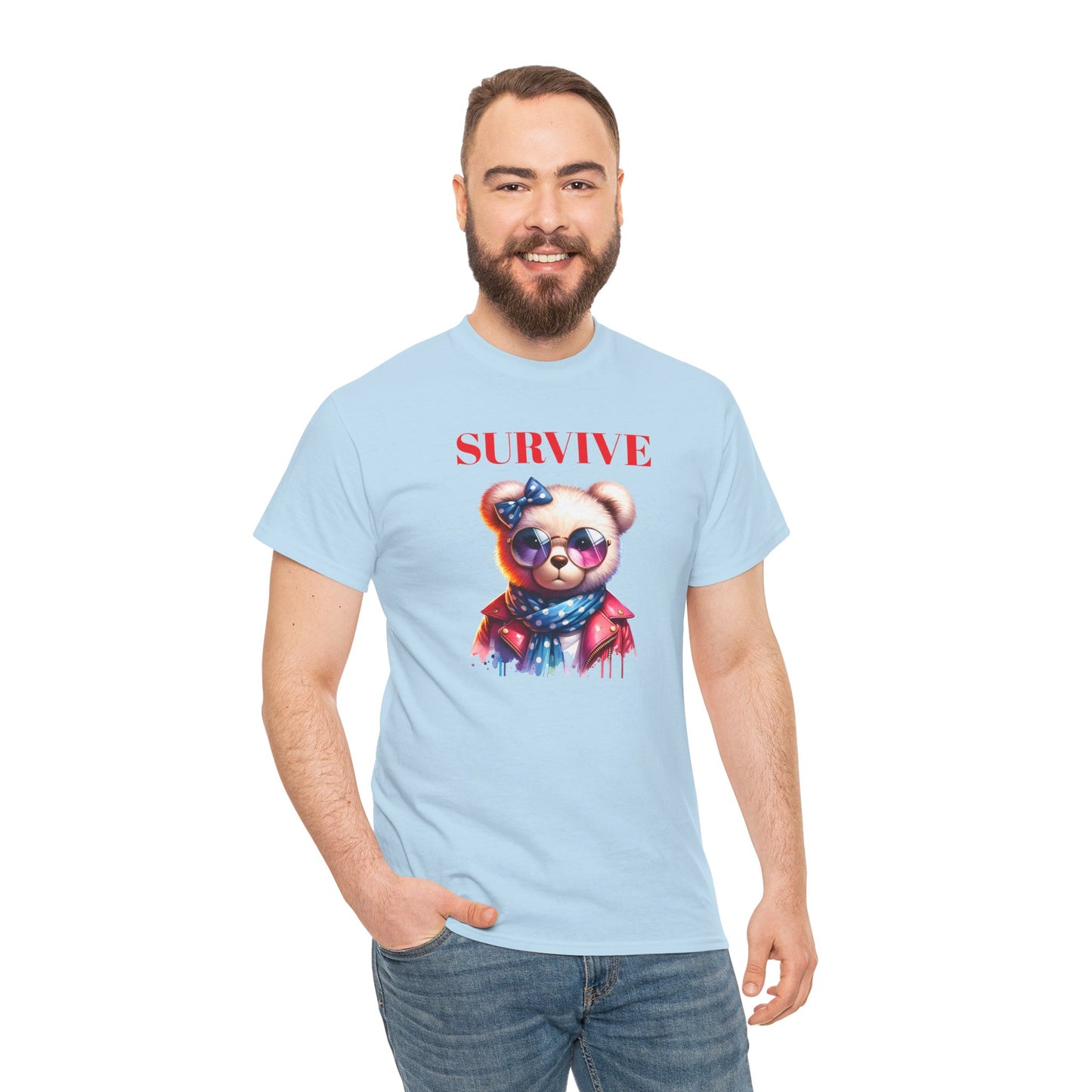Princess Grace  Survive Bear Unisex Heavy Cotton Tee  Trendy Graphic Shirt for Casual Wear
