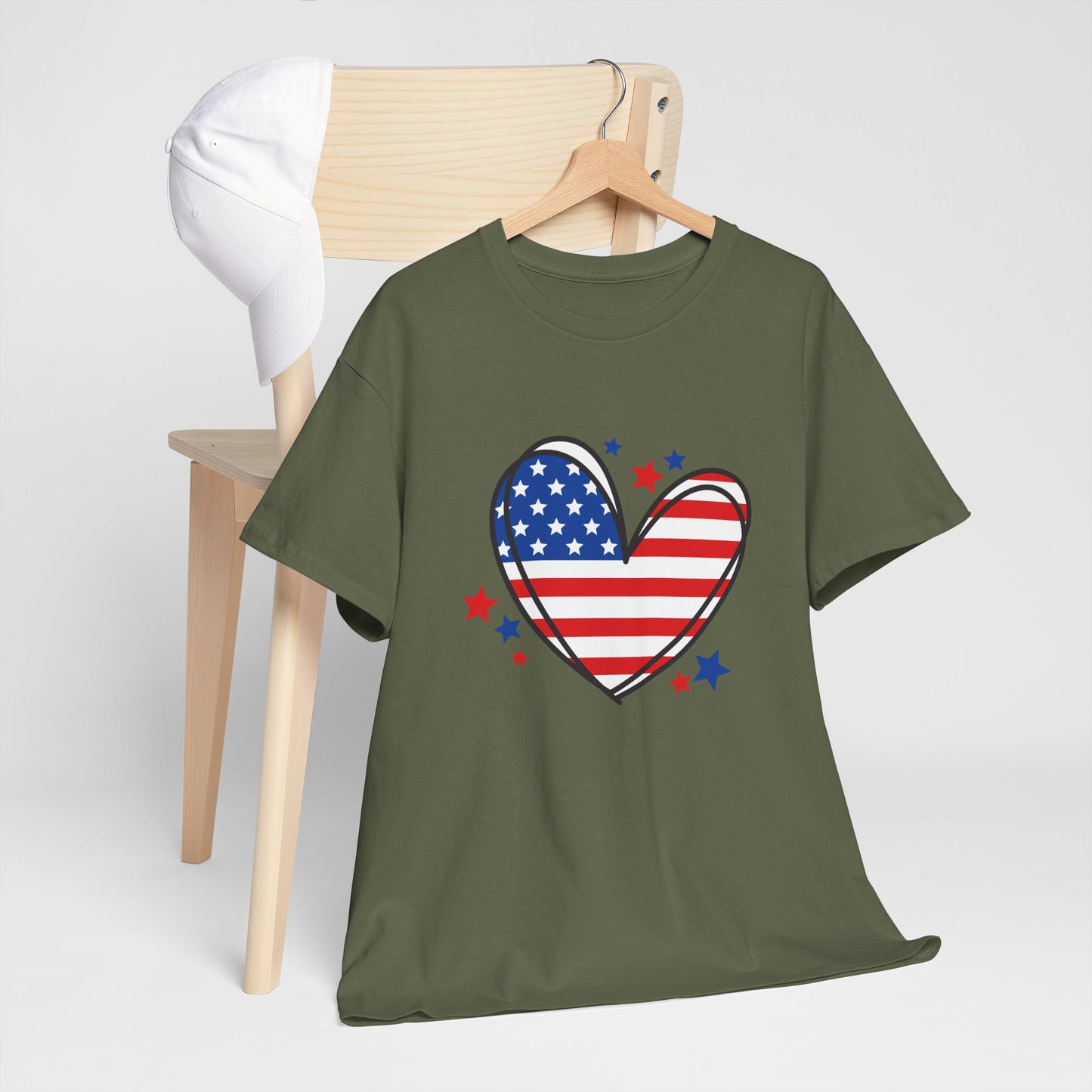 Princess Grace  Patriotic Heart Unisex Heavy Cotton Tee  USA Love T-Shirt