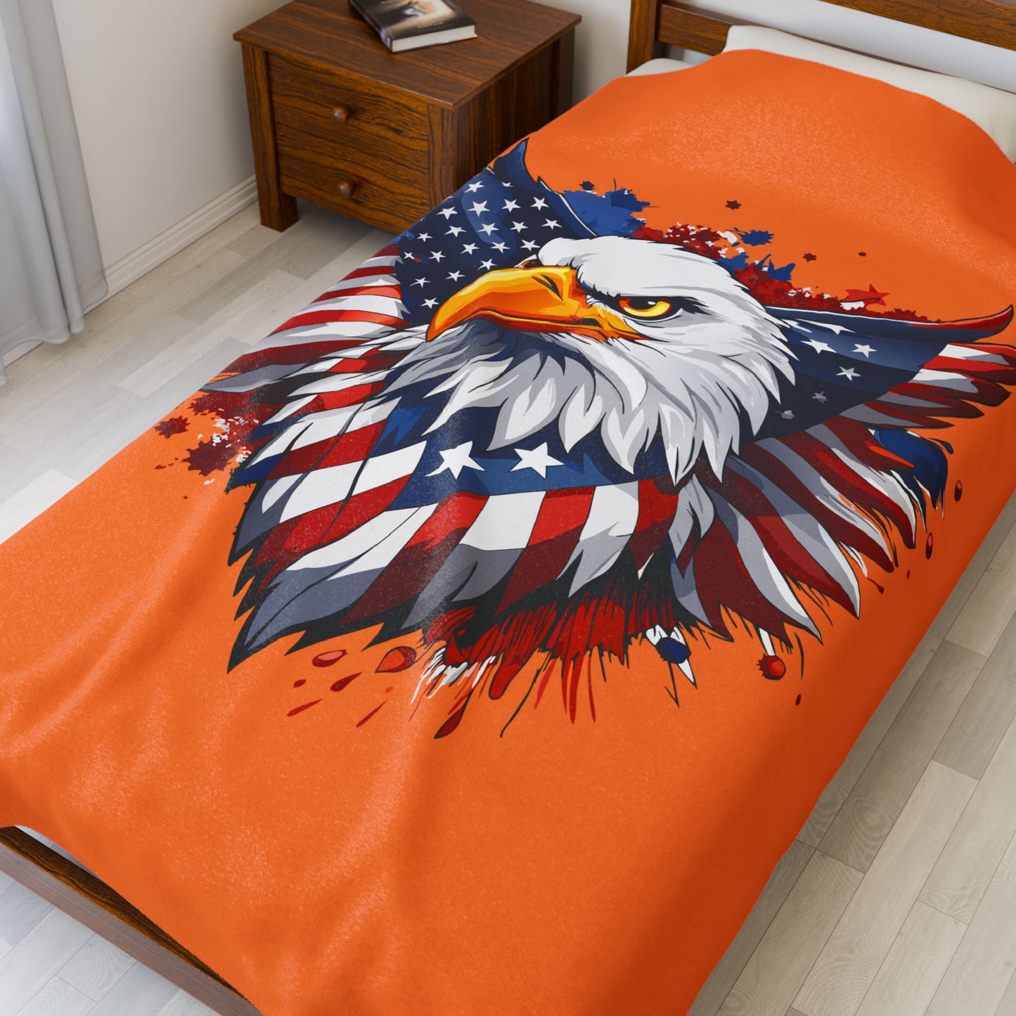 Princess Grace Patriotic Eagle Velveteen Plush Blanket  Cozy American Flag Throw for Home Decor