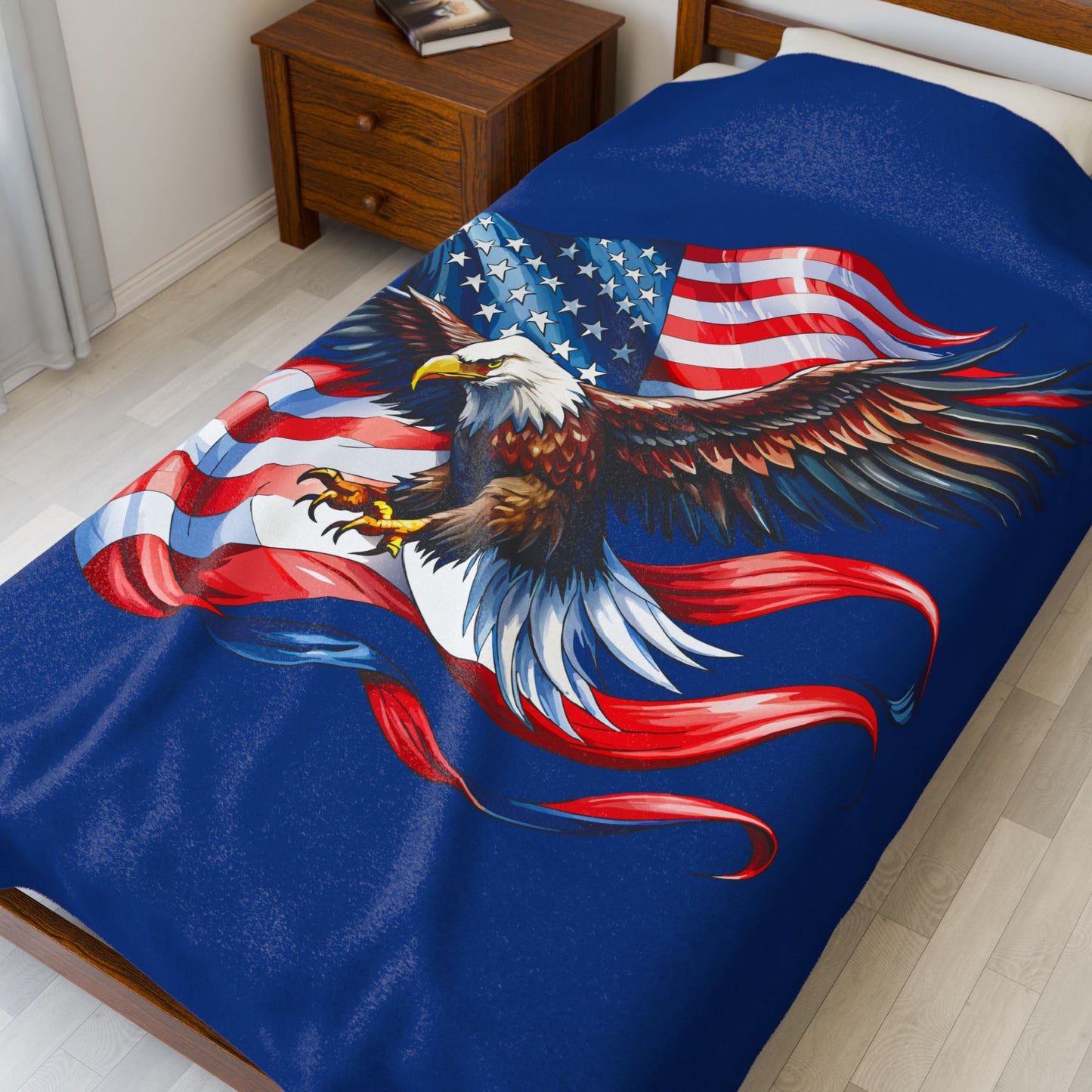 Princess Grace  Patriotic Eagle Velveteen Plush Blanket  Cozy Americana Decor