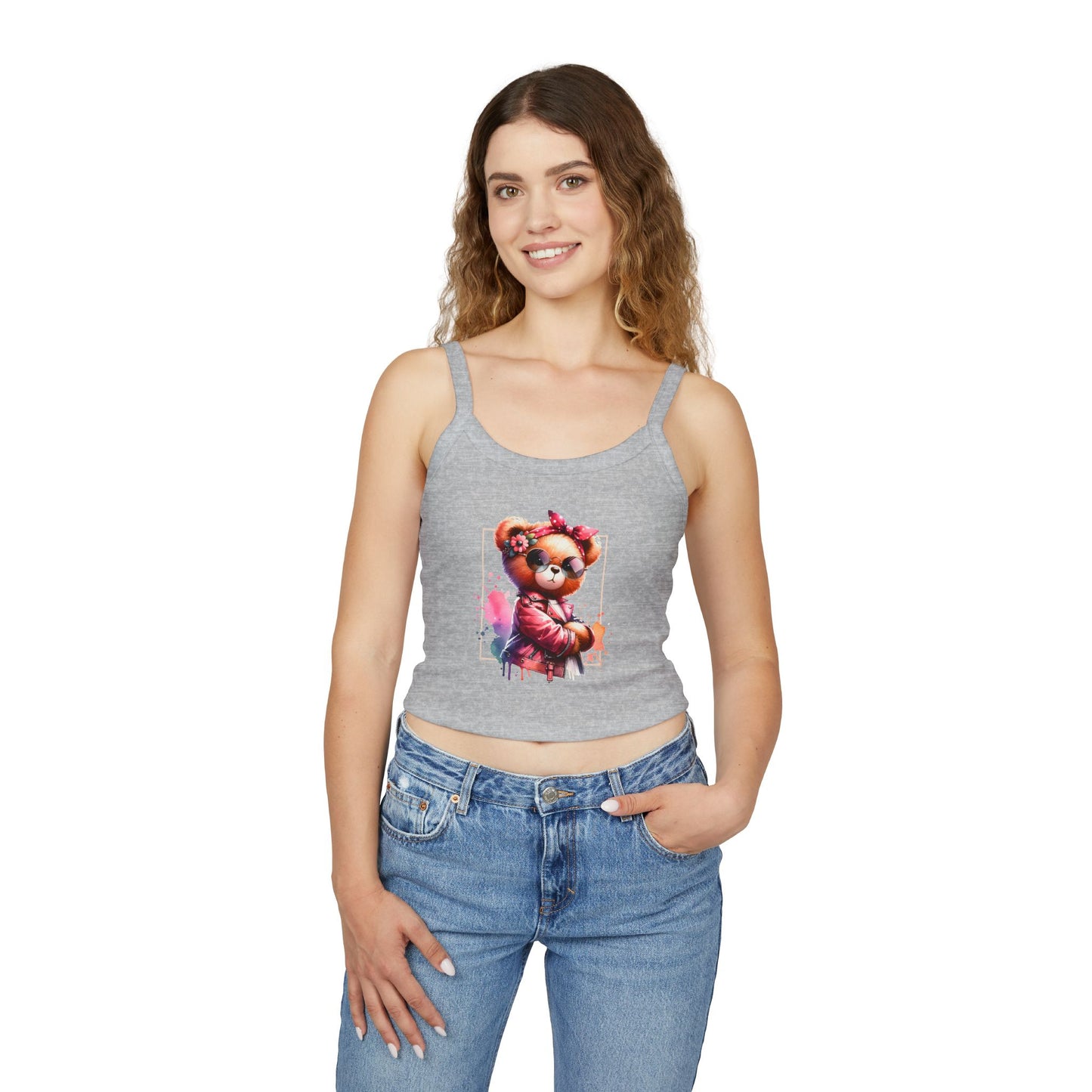 Princess Grace  Cute Graphic Women's Spaghetti Strap Tank Top  Trendy Bear Design