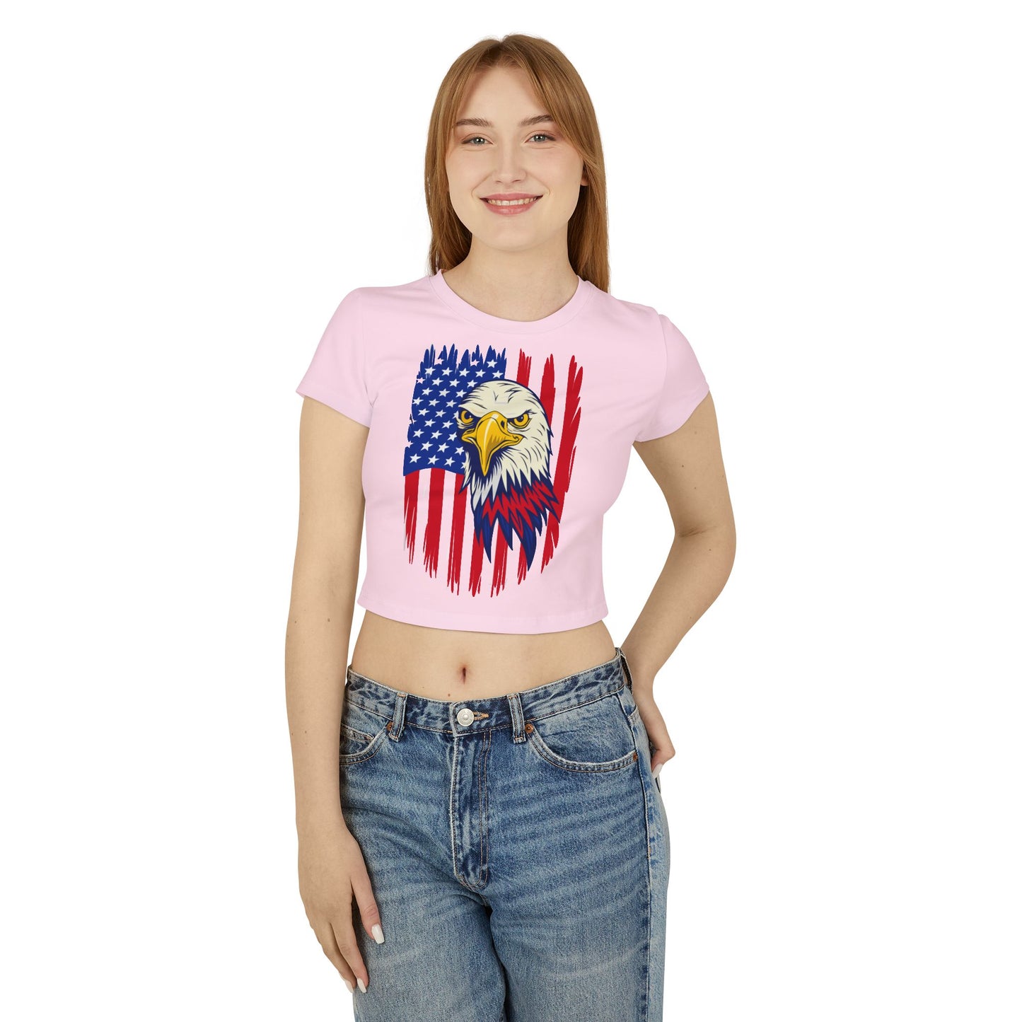 Princess Grace  Patriotic Eagle Women's Baby Tee  USA Graphic T-Shirt for Independence Day