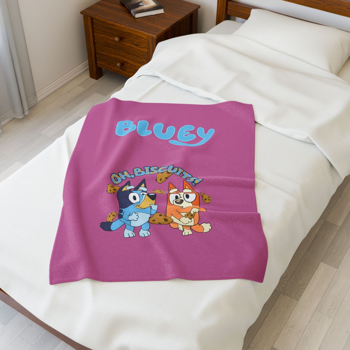 Princess Grace  Bluey Velveteen Plush Blanket  Cozy Kids Blanket with Fun Biscuit Design