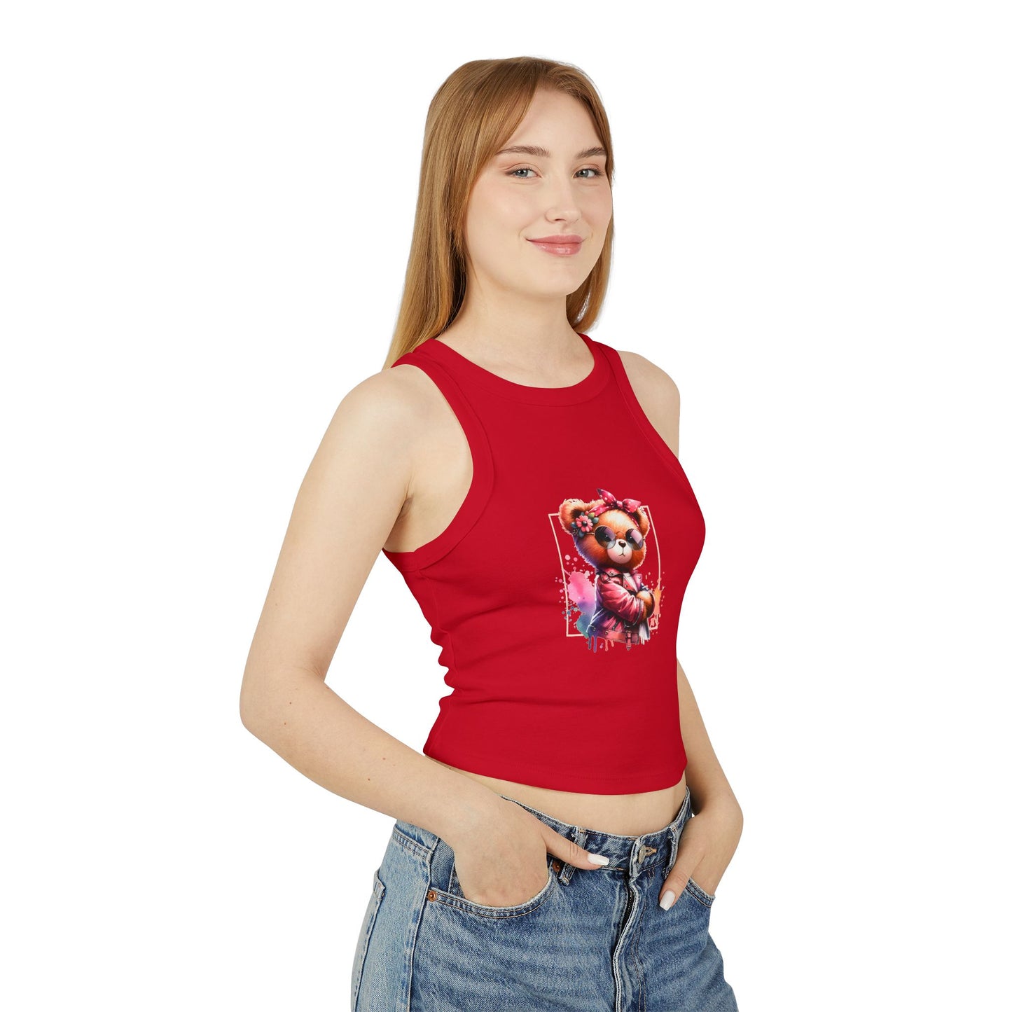 Princess Grace  Cute Floral Teddy Bear Racer Tank Top for Women