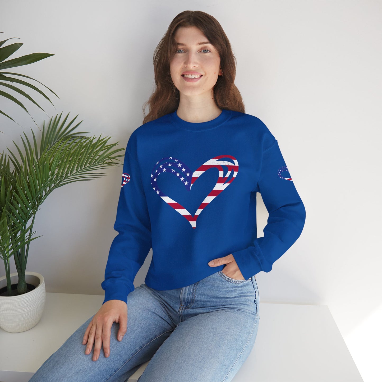 Princess Grace  Patriotic Heart Sweatshirt Unisex Heavy Blend Crewneck with Candy Cane Design