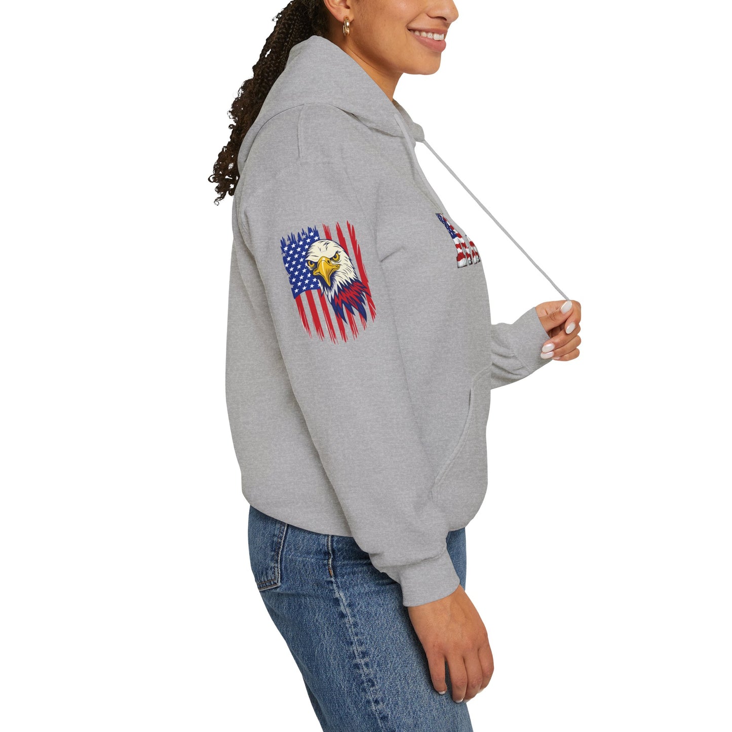 Princess Grace  Patriotic Eagle Navy Hoodie Unisex Heavy Blend Sweatshirt with Flags