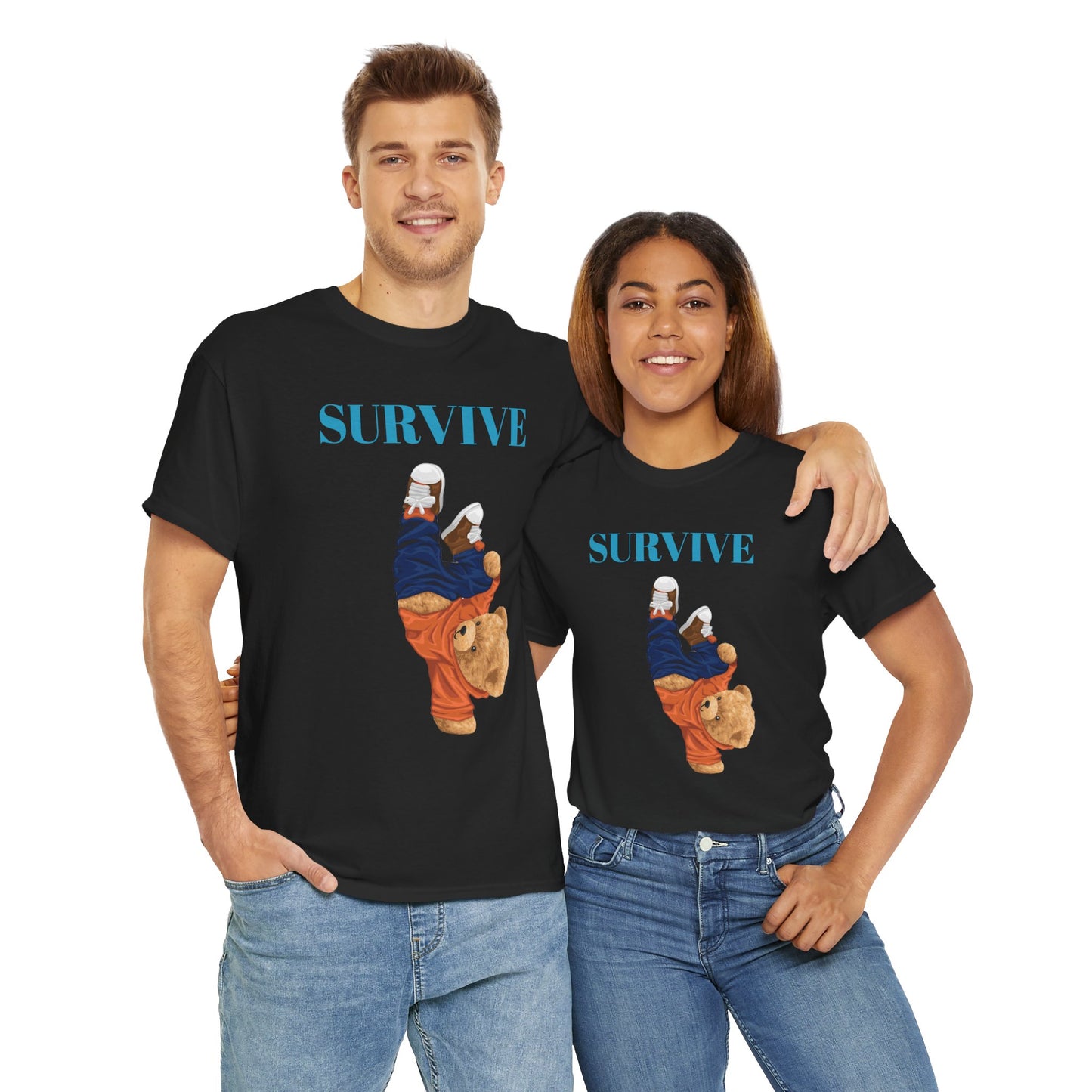 Princess Grace  Survive Bear Graphic Unisex Heavy Cotton Tee Casual Streetwear Tee for Everyday Adventures