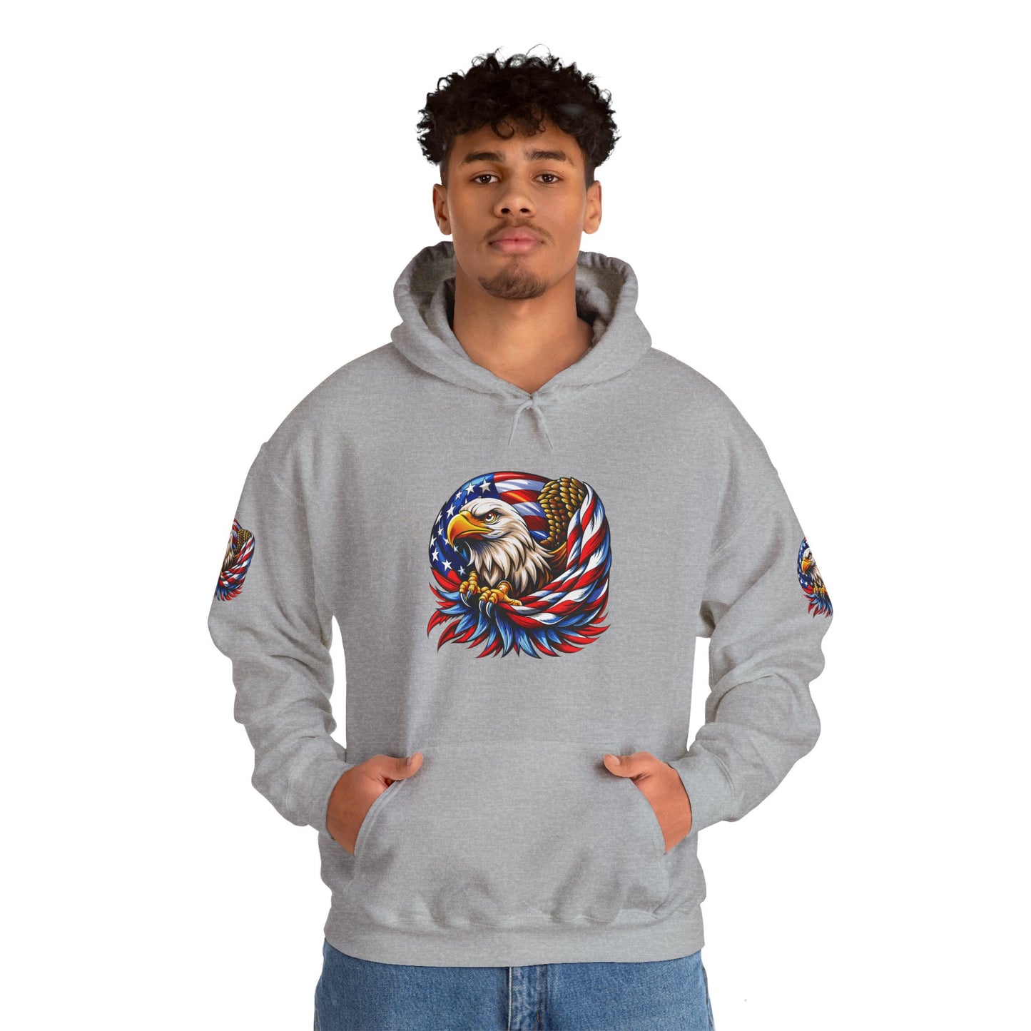 Princess Grace  Patriotic Eagle Hoodie   Unisex Heavy Blend Sweatshirt with American Flag Design