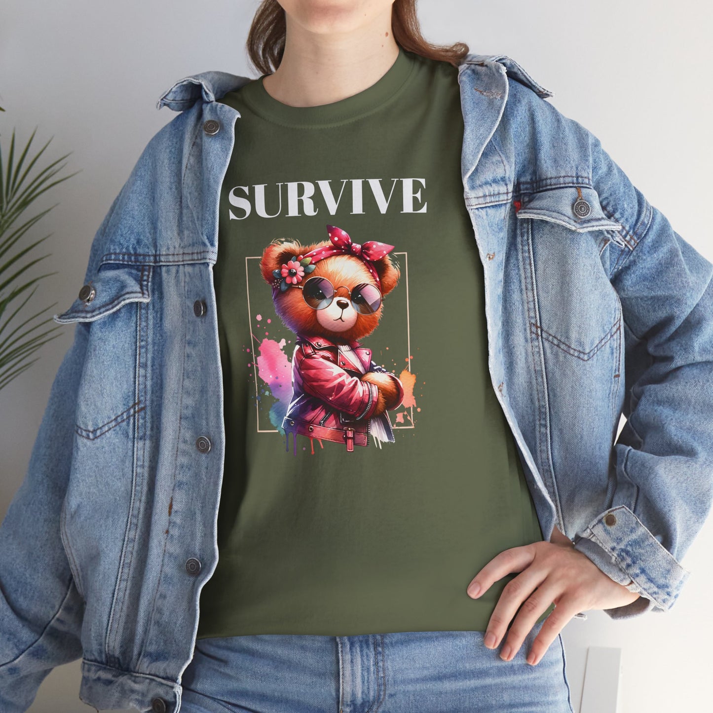 Princess Grace  Survive Bear Graphic Unisex Heavy Cotton Tee  Cute & Trendy T-Shirt