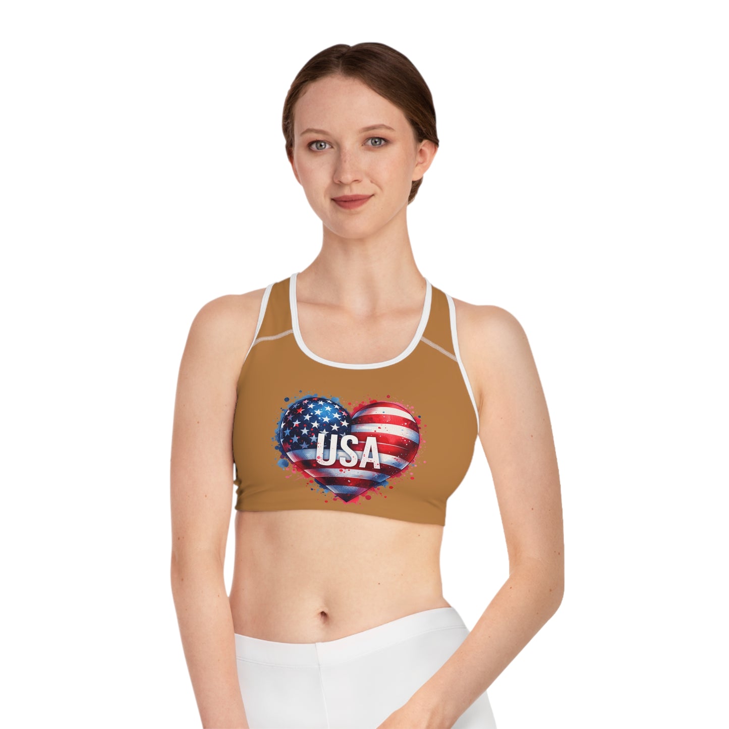 Princess Grace  USA Heart Sports Bra  Perfect for Fitness & Patriotic Celebrations