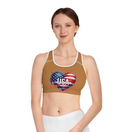 Princess Grace  USA Heart Sports Bra  Perfect for Fitness & Patriotic Celebrations
