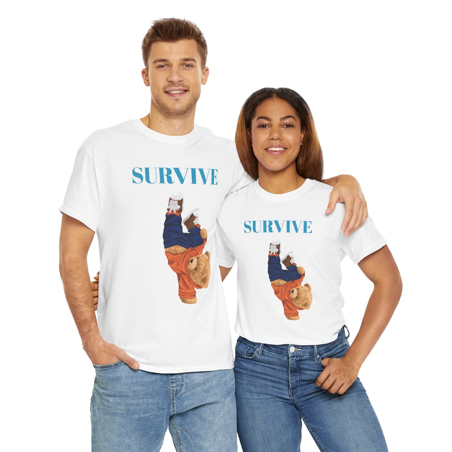 Princess Grace  Survive Bear Graphic Unisex Heavy Cotton Tee Casual Streetwear Tee for Everyday Adventures