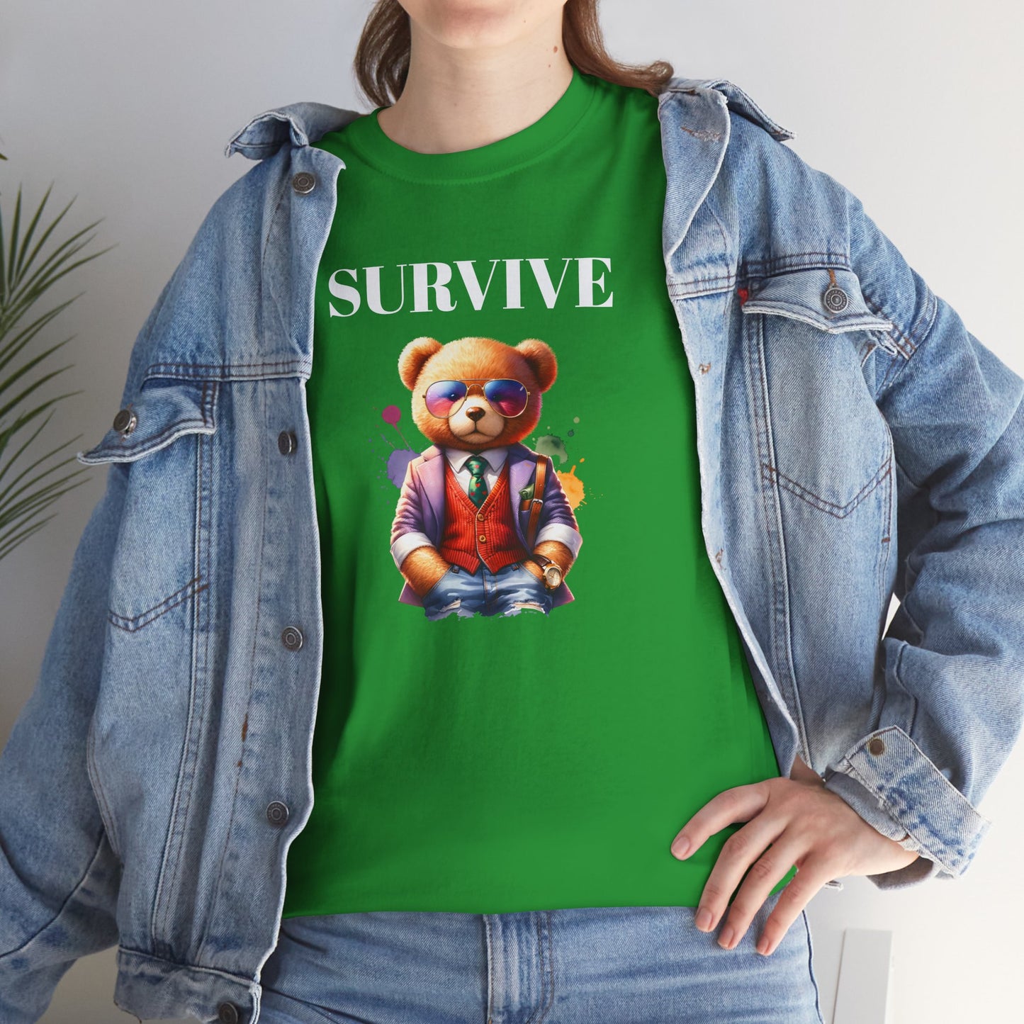 Princess Grace  Unisex Heavy Cotton Tee  'Survive' Teddy Bear Graphic T-Shirt for Casual Wear