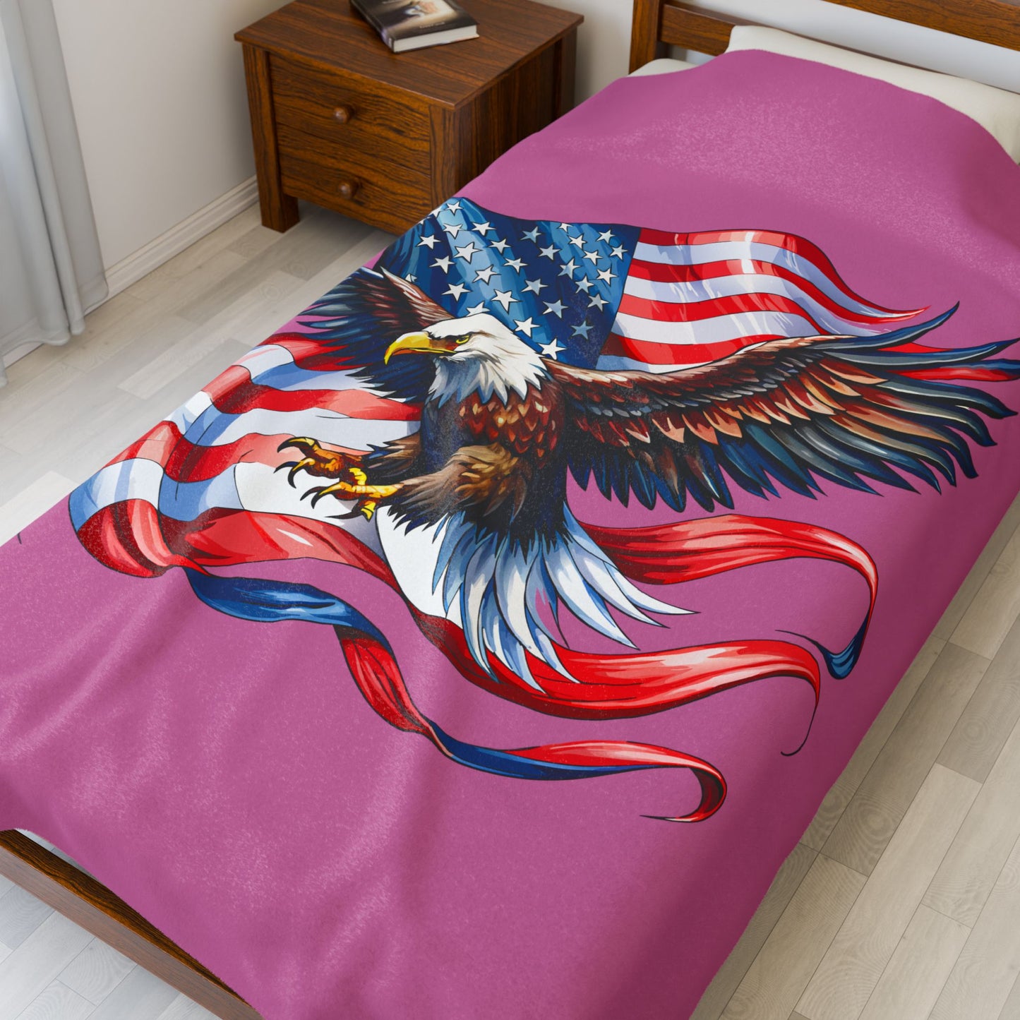 Princess Grace  Patriotic Eagle Velveteen Plush Blanket  Cozy Americana Decor