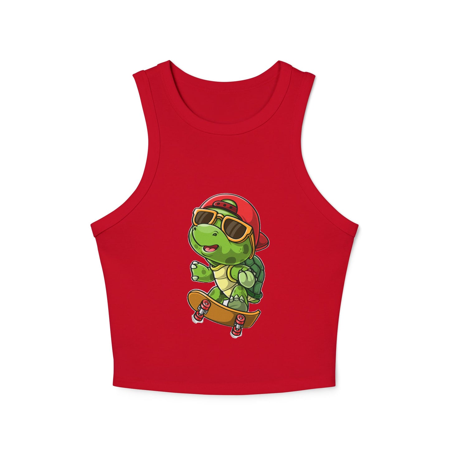 Princess Grace  Cool Skateboarding Turtle Women's Racer Tank Top  Cute Design for Summer Vibes