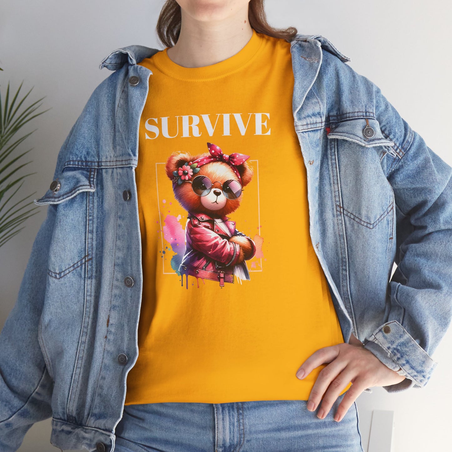 Princess Grace  Survive Bear Graphic Unisex Heavy Cotton Tee  Cute & Trendy T-Shirt