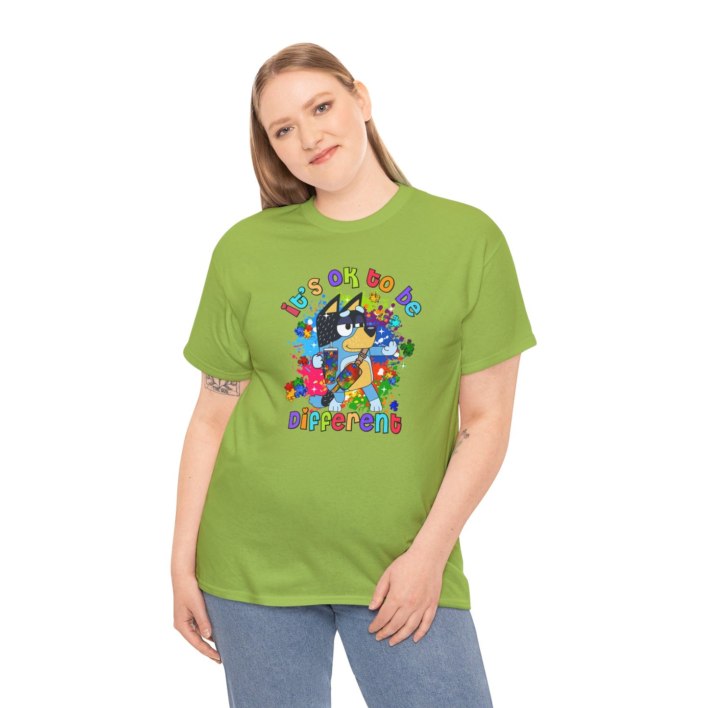 Princess Grace  Bluey  Unisex Heavy Cotton Tee  "It's OK to Be Different" - Colorful Graphic T-Shirt for Self-Expression
