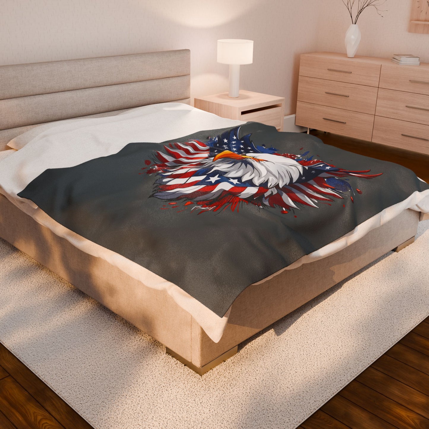 Princess Grace  Patriotic Eagle Velveteen Plush Blanket  Soft Throw for Independence Day  Veterans Day, and All American Decor