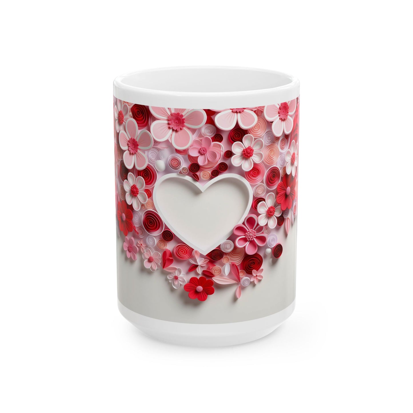 Princess Grace  Romantic Floral Ceramic Mug  Heart Design, Perfect for Valentine's Day & Every Coffee Lover
