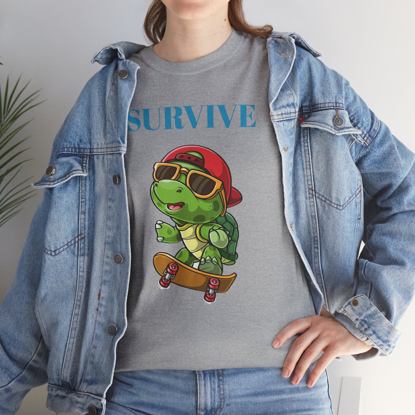 Princess Grace  Cool Skateboarding Turtle Tee "Survive" Unisex Cotton T-Shirt for Fun Lovers