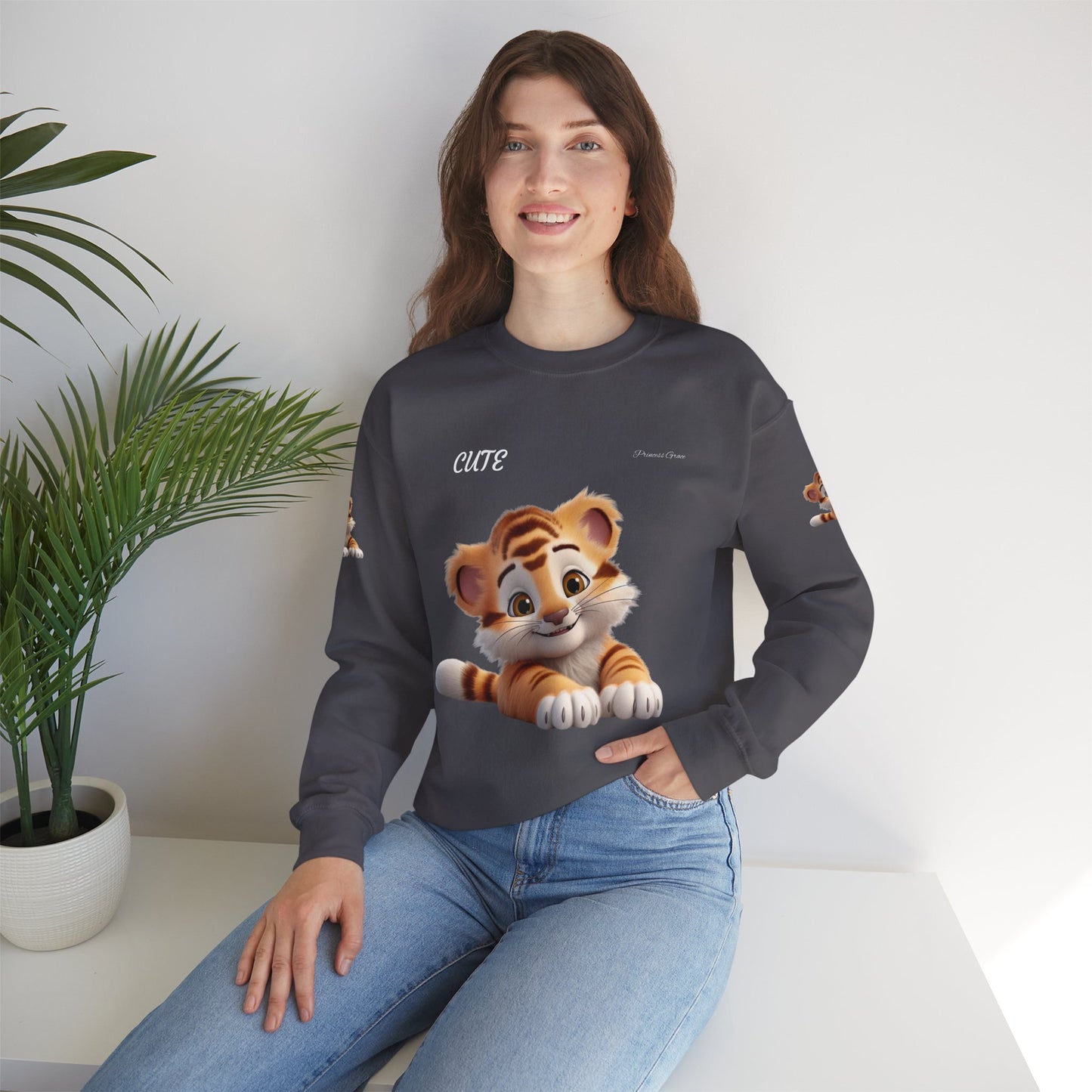 Princess Grace  Cute Tiger Unisex Heavy Blen Crewneck Sweatshirt
