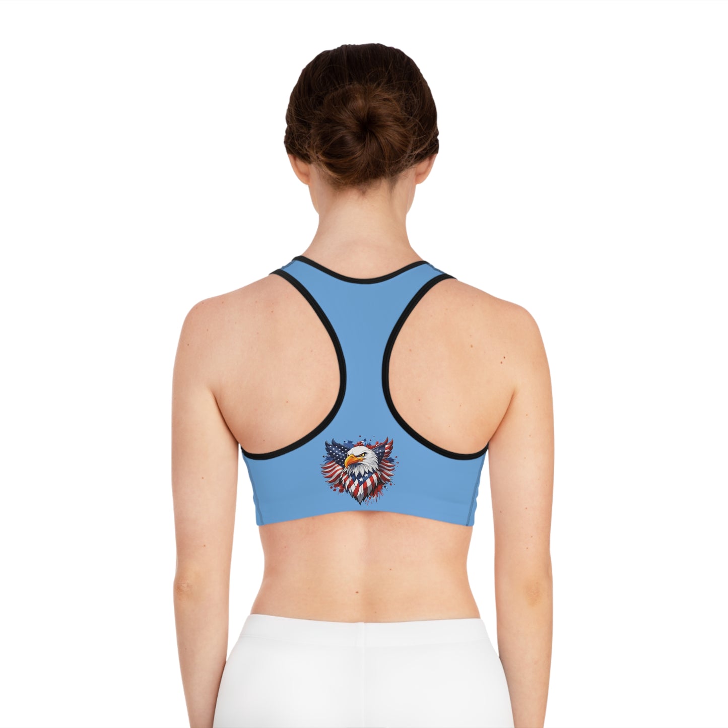 Princess Grace  Patriotic Eagle Sports Bra  USA Flag Design  Perfect for Activewear