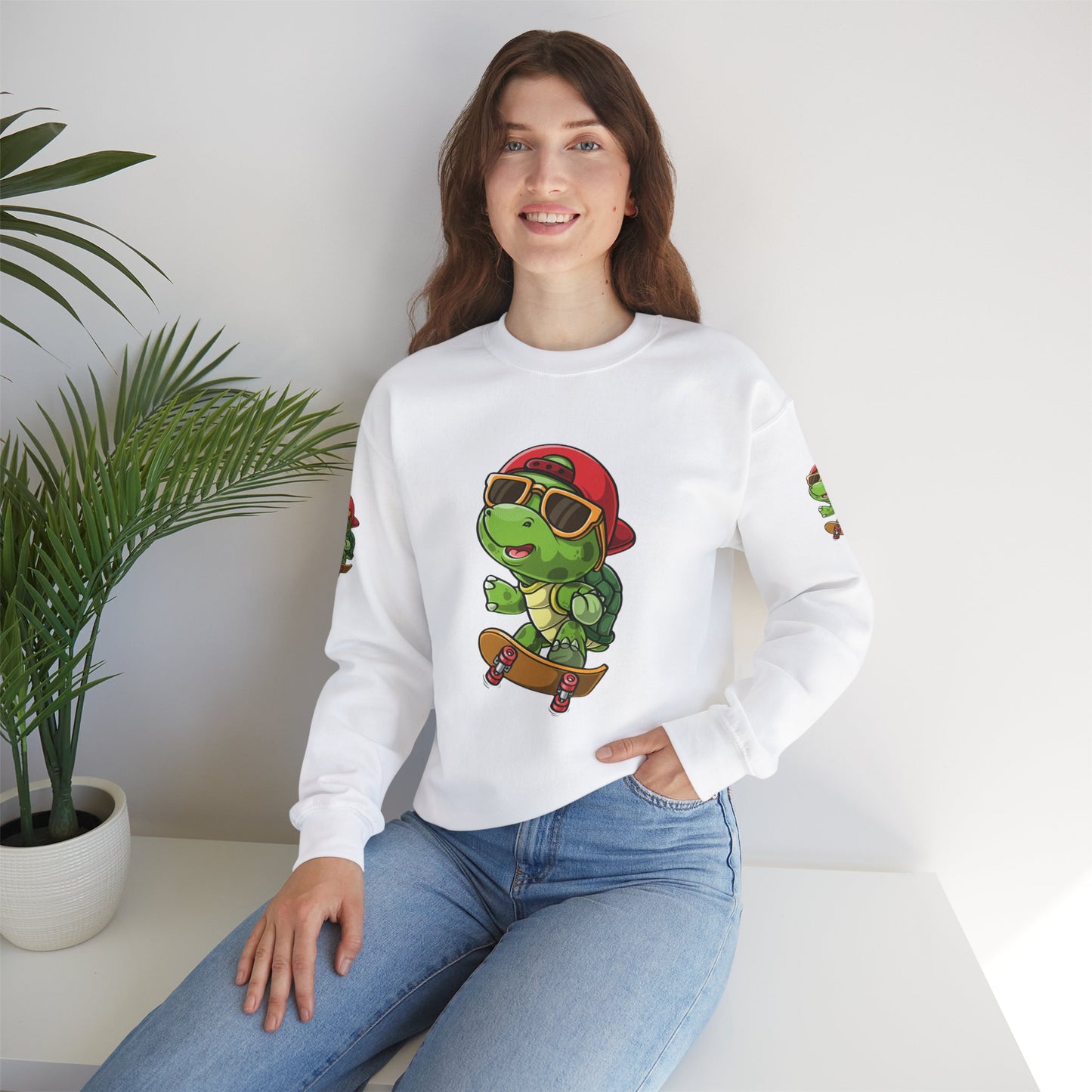 Princess Grace  Cool Turtle Skateboarding Crewneck Sweatshirt for Kids and Teens