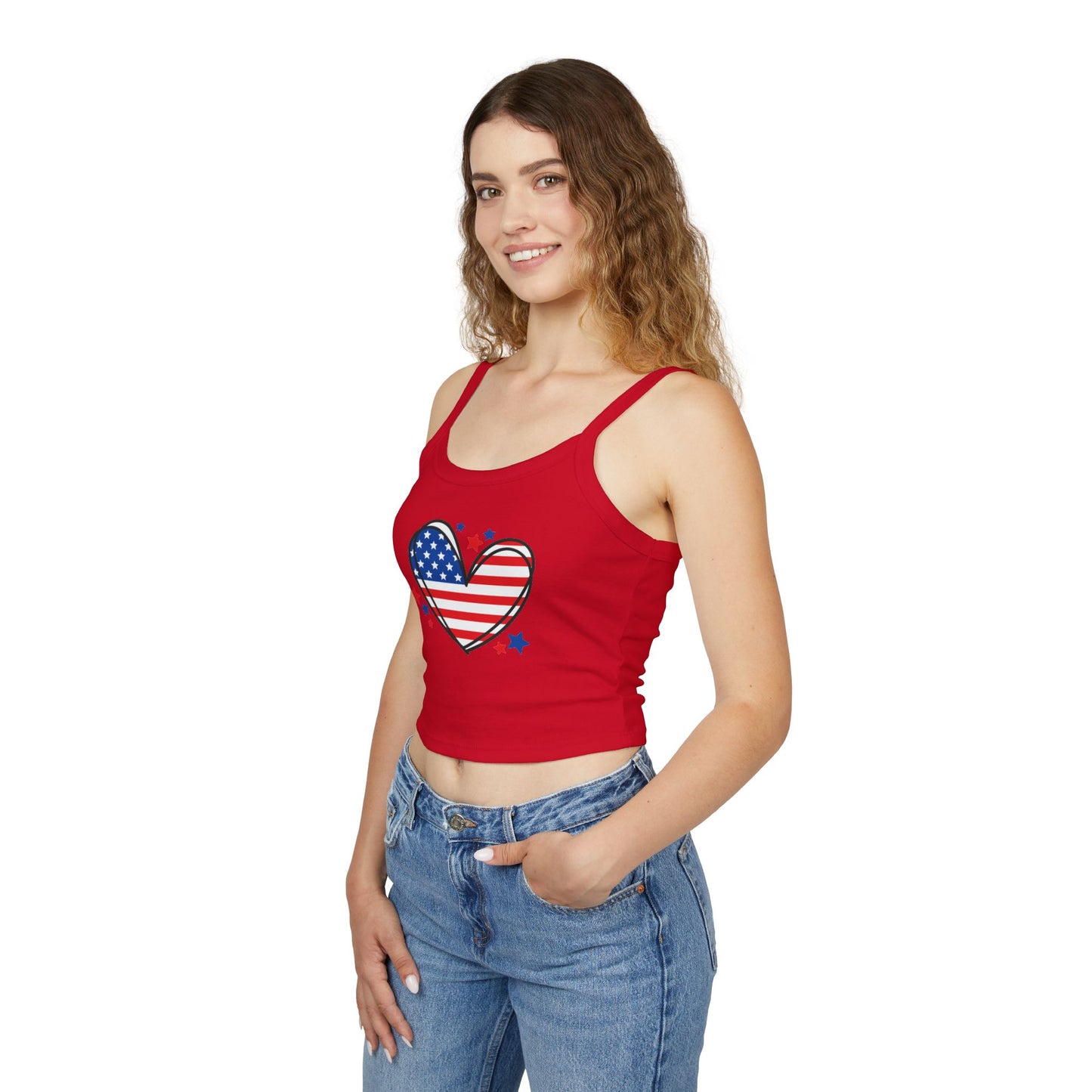 Princess Grace  Patriotic Women's Spaghetti Strap Tank Top USA Heart & Stars Design