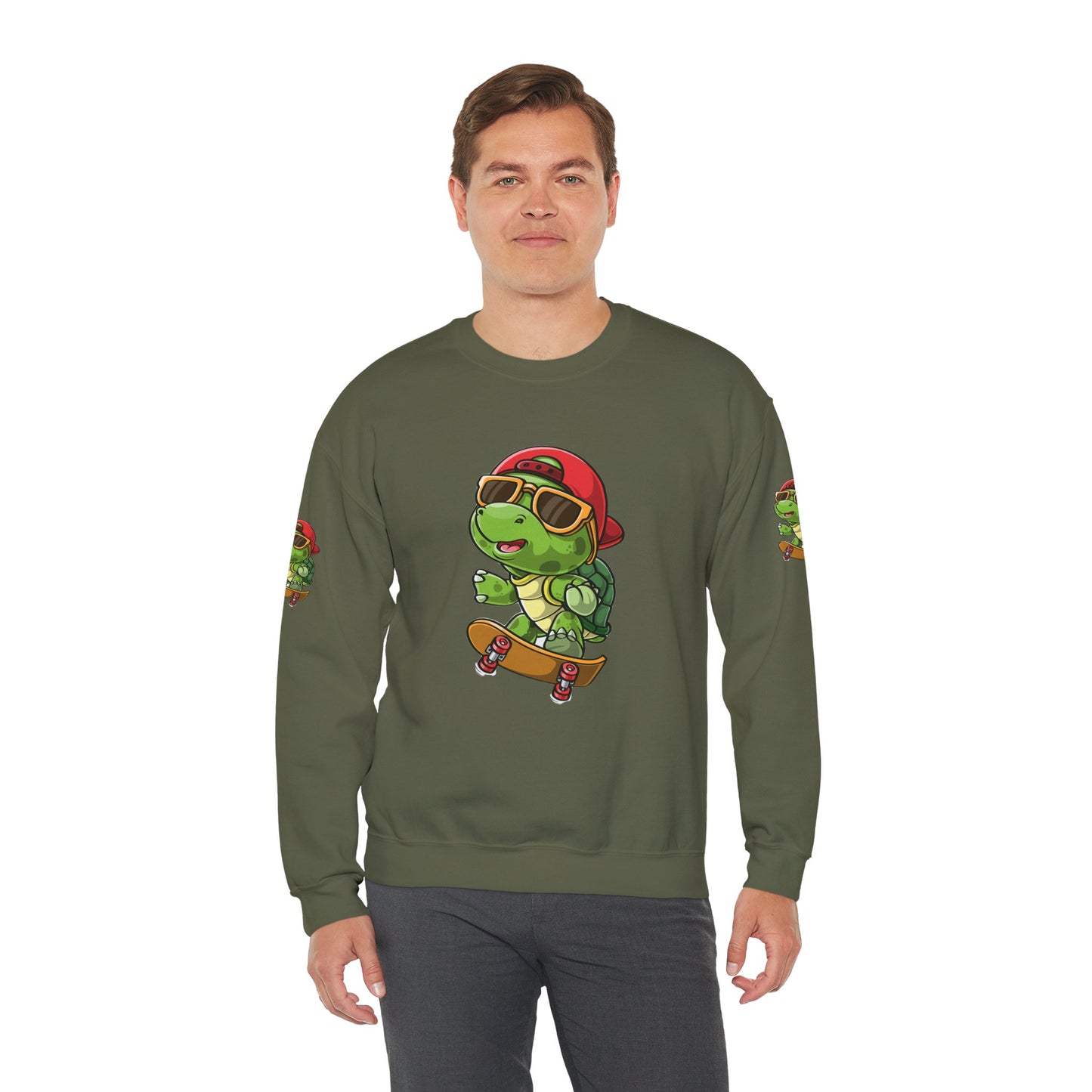 Princess Grace  Cool Turtle Skateboarding Crewneck Sweatshirt for Kids and Teens