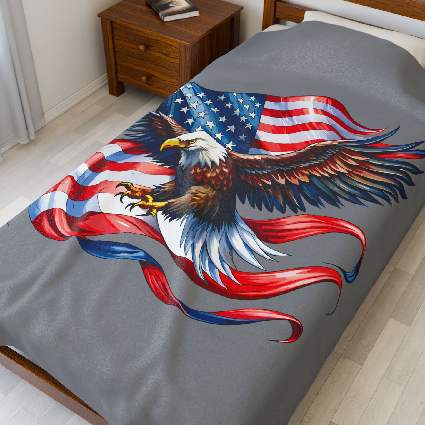 Princess Grace  Patriotic Eagle Velveteen Plush Blanket  Cozy Flag Design for Independence Day & Celebrations