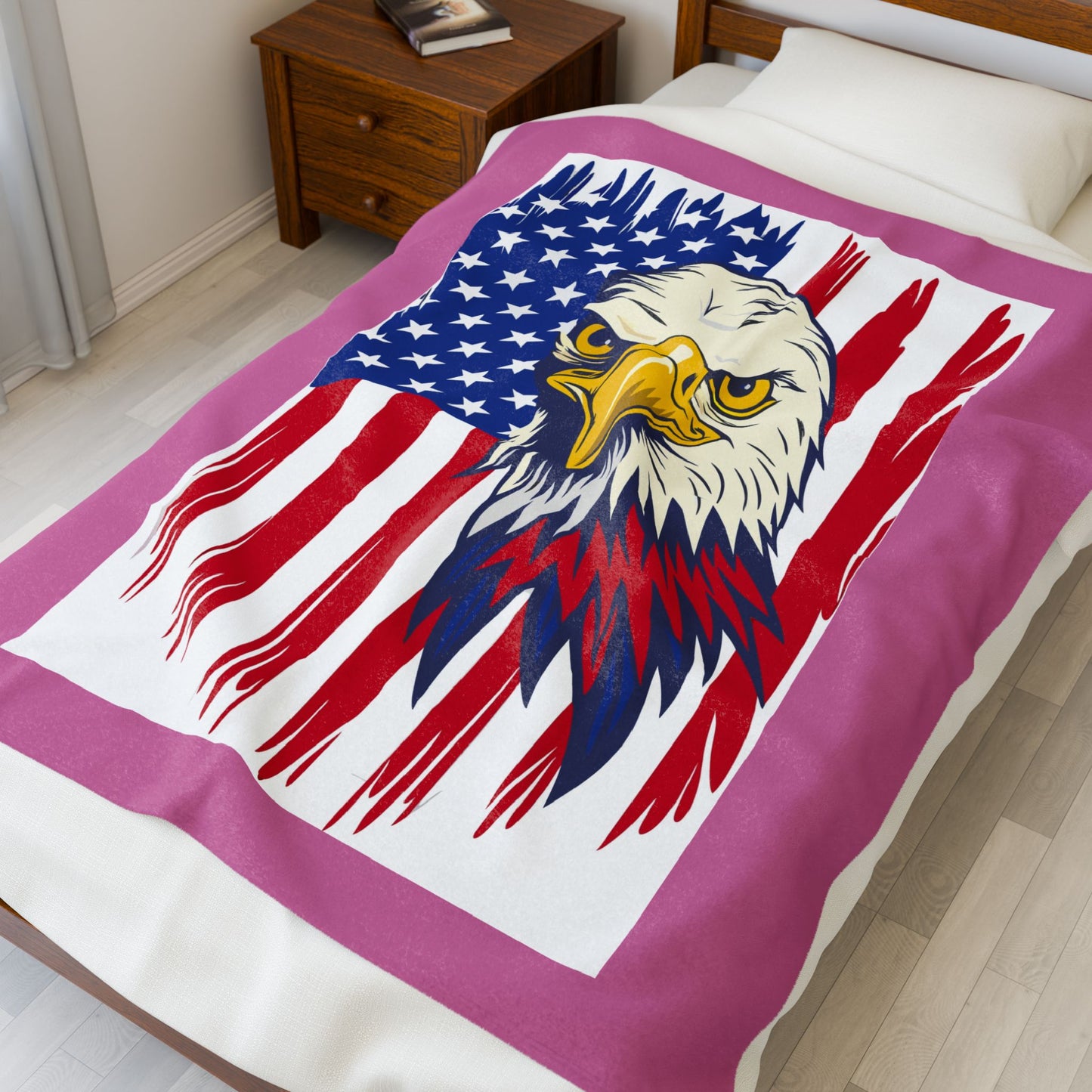 Princess Grace  Patriotic Eagle Velveteen Plush Blanket  Cozy American Flag Décor