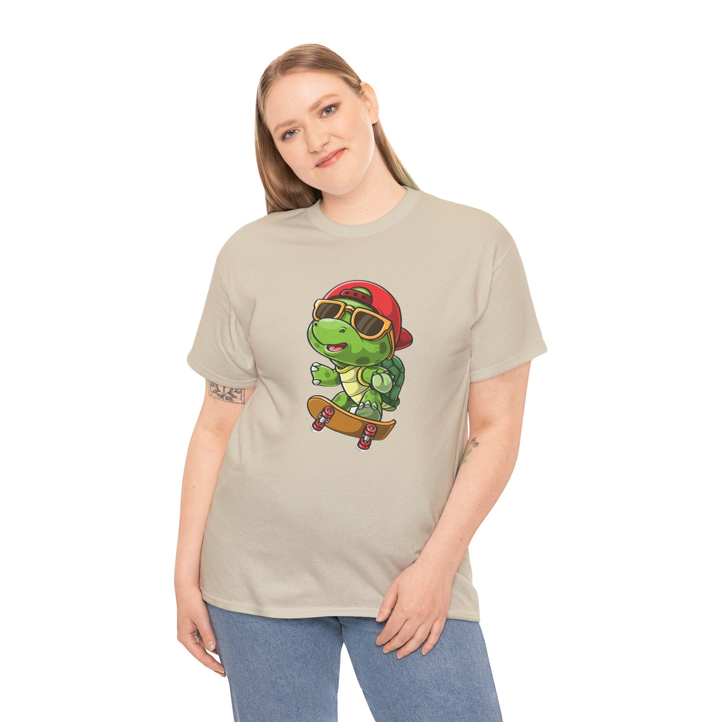 Princess Grace  Cool Skateboarding Turtle Unisex Heavy Cotton Tee