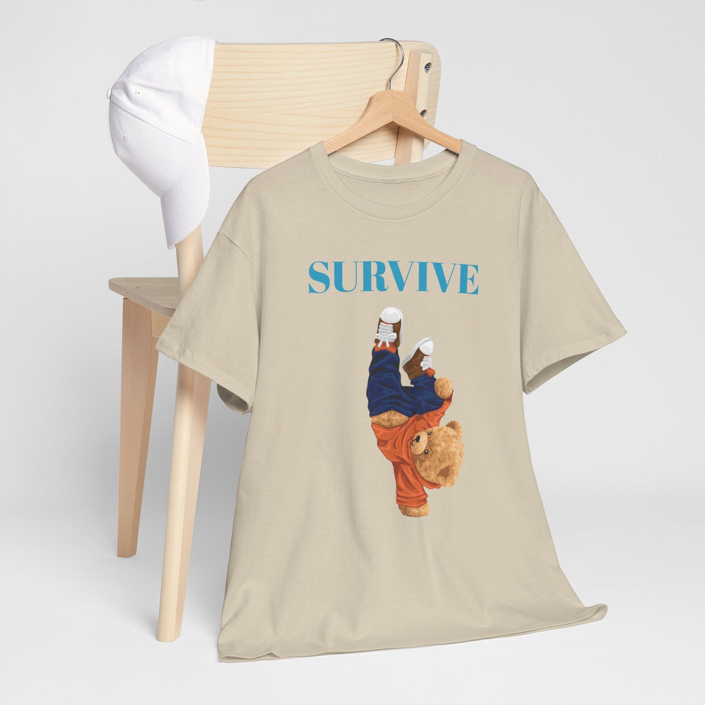 Princess Grace  Survive Bear Graphic Unisex Heavy Cotton Tee Casual Streetwear Tee for Everyday Adventures