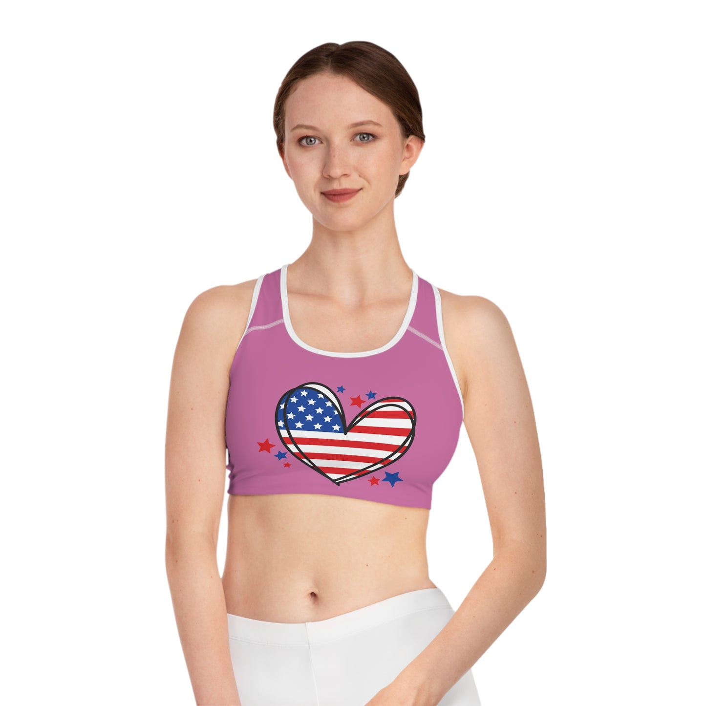 Princess Grace Patriotic Heart Sports Bra for Active Women