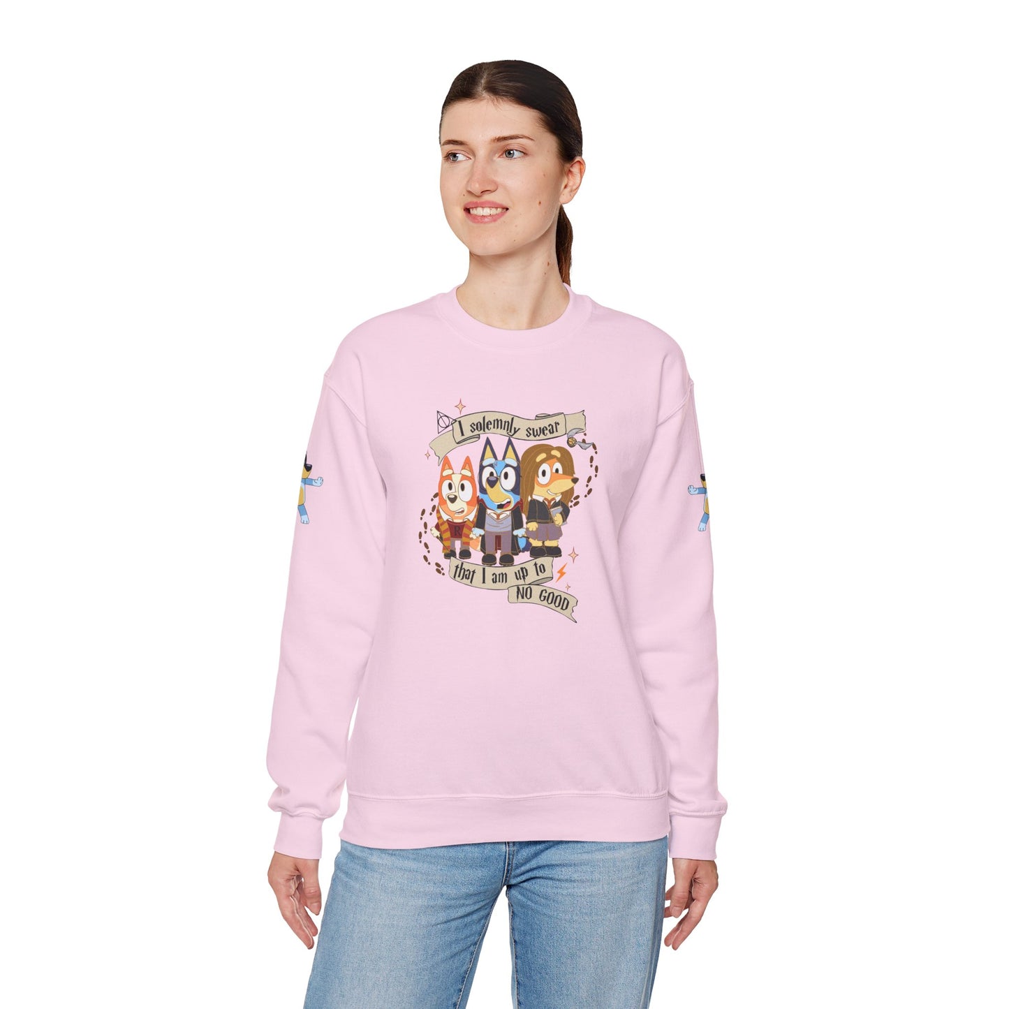 Princess Grace  Bluey  Unisex Funny Crewneck Sweatshirt  "I Solemnly Swear That I Am Up To No Good"  Perfect Gift for Family and Friends