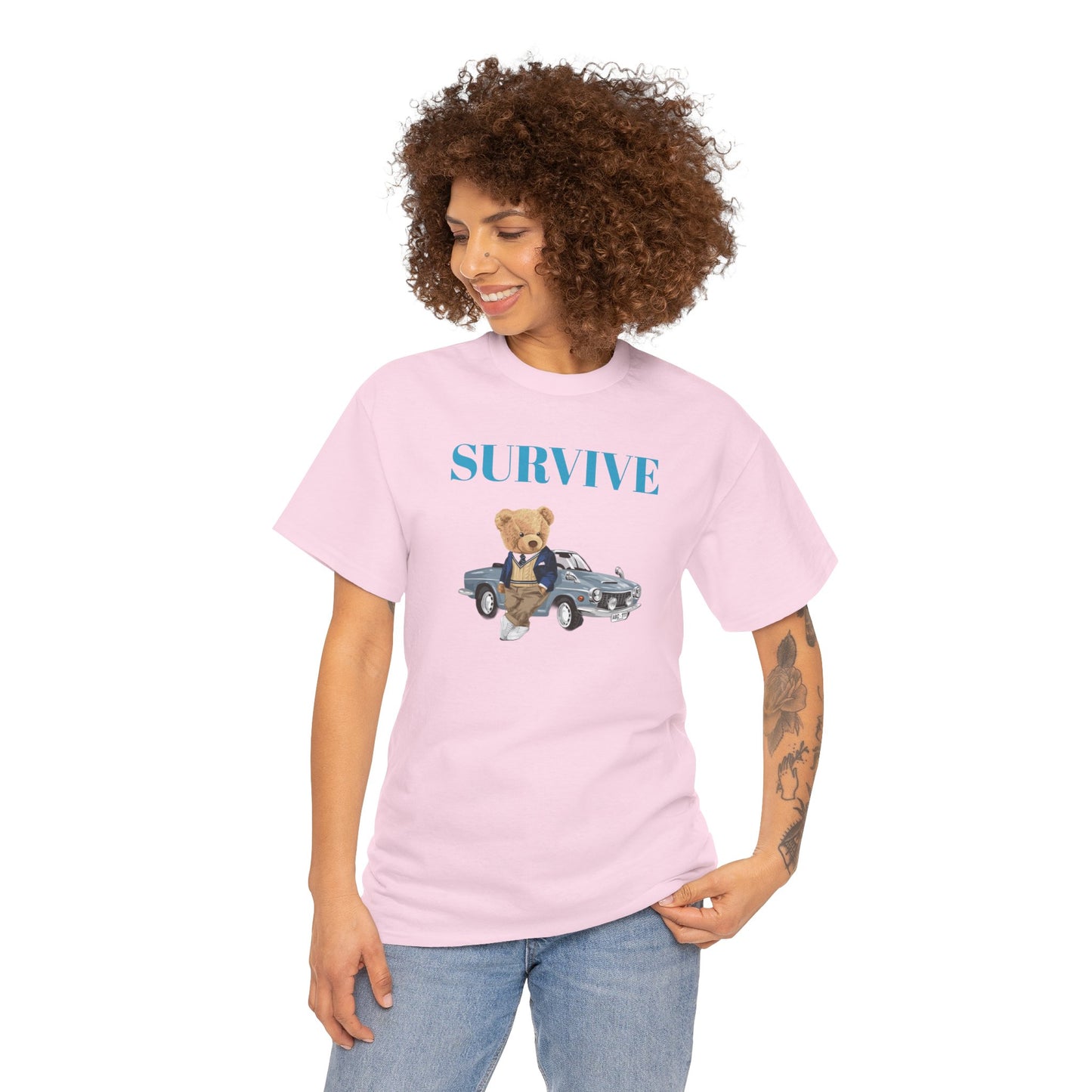 Princess Grace  Survive Bear Unisex Heavy Cotton Tee  Casual Comfort for Animal Lovers