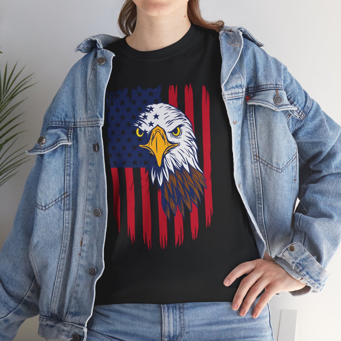 Princess Grace  Eagle & American Flag Unisex Heavy Cotton Tee   Patriotic Apparel for All Occasions