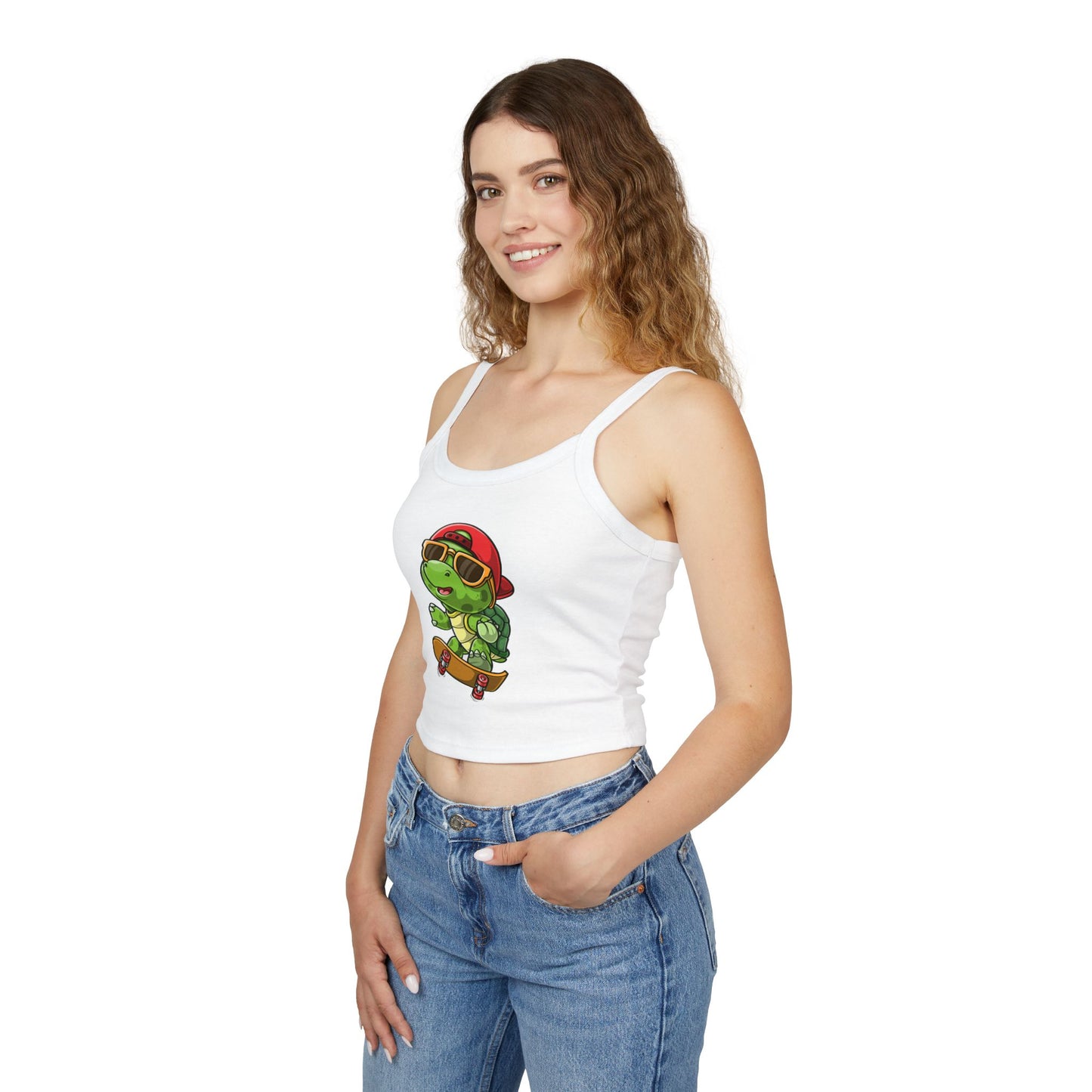 Princess Grace   Cute Cartoon Turtle Skateboarding Women's Spaghetti Strap Tank Top